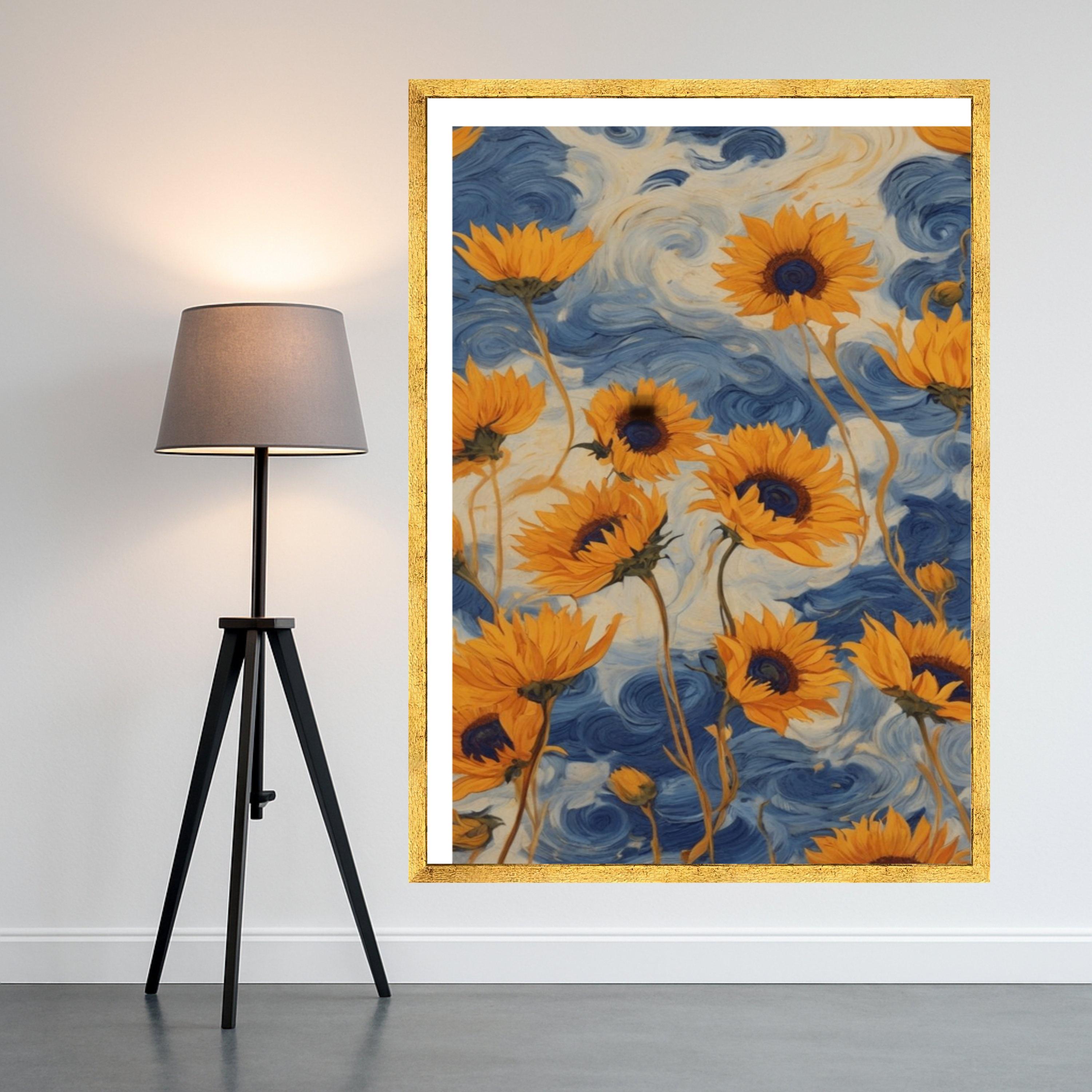 Sunflower Canvas Print – Van Gogh Inspired Wall Art Ready to Hang – Vibrant Floral Wall Decor for Living Room