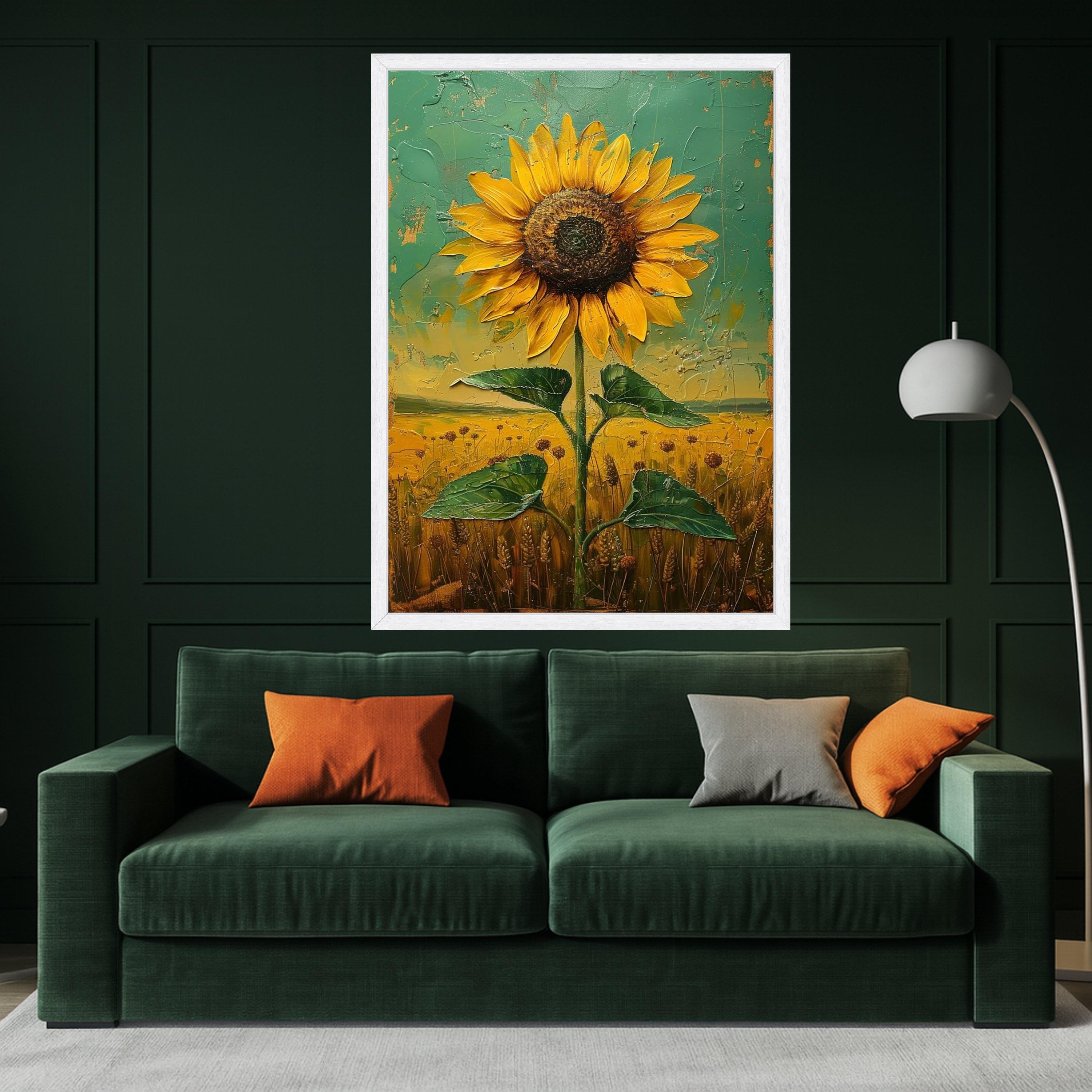 Textured Sunflower Canvas Print – Rustic Wall Art Ready to Hang – Country Style Floral Wall Decor for Kitchen or Living Room