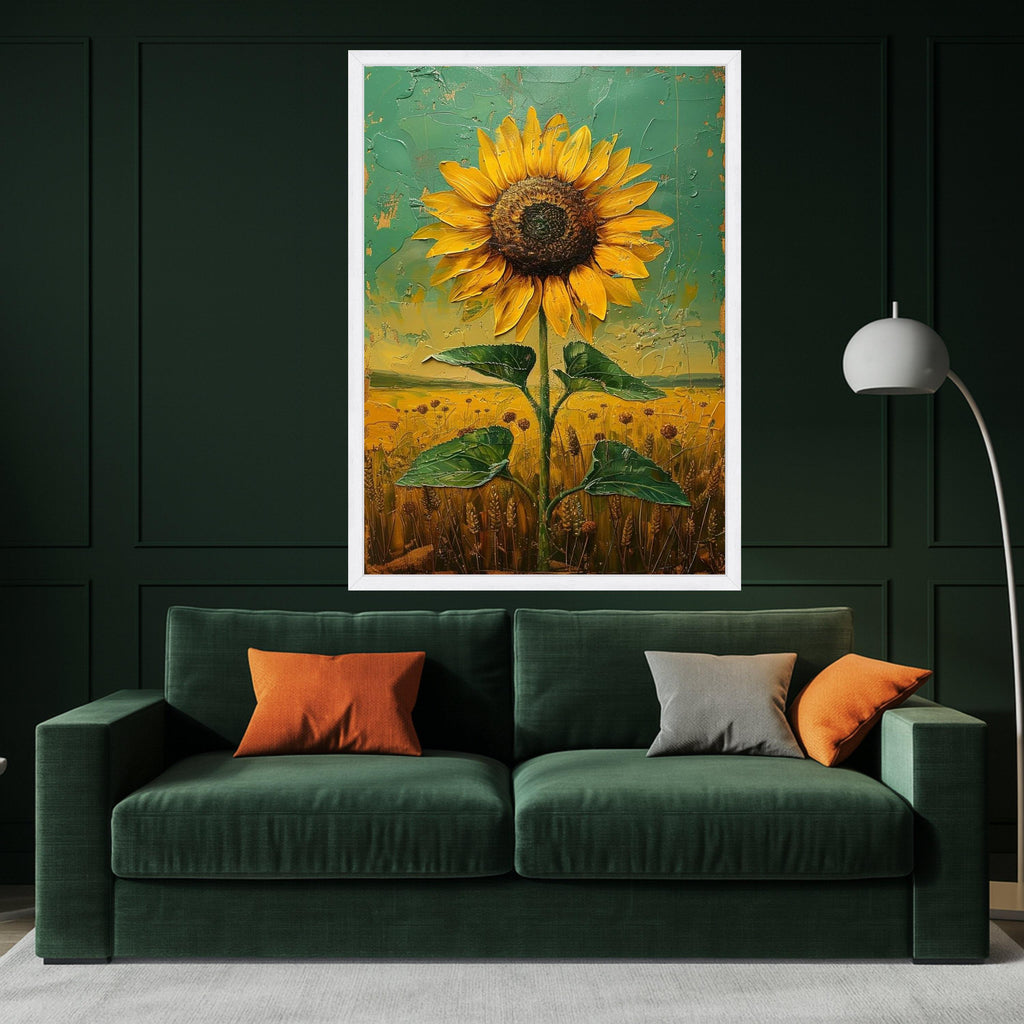 Textured Sunflower Canvas Print – Rustic Wall Art Ready to Hang – Country Style Floral Wall Decor for Kitchen or Living Room