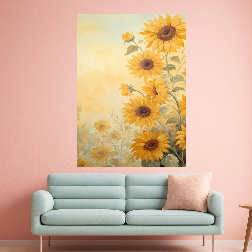Bright Sunflower Bouquet Canvas, Floral Wall Art, Nature Painting Print, Yellow Sunflower Canvas, Farmhouse Decor, Ready to Ready To Hang,