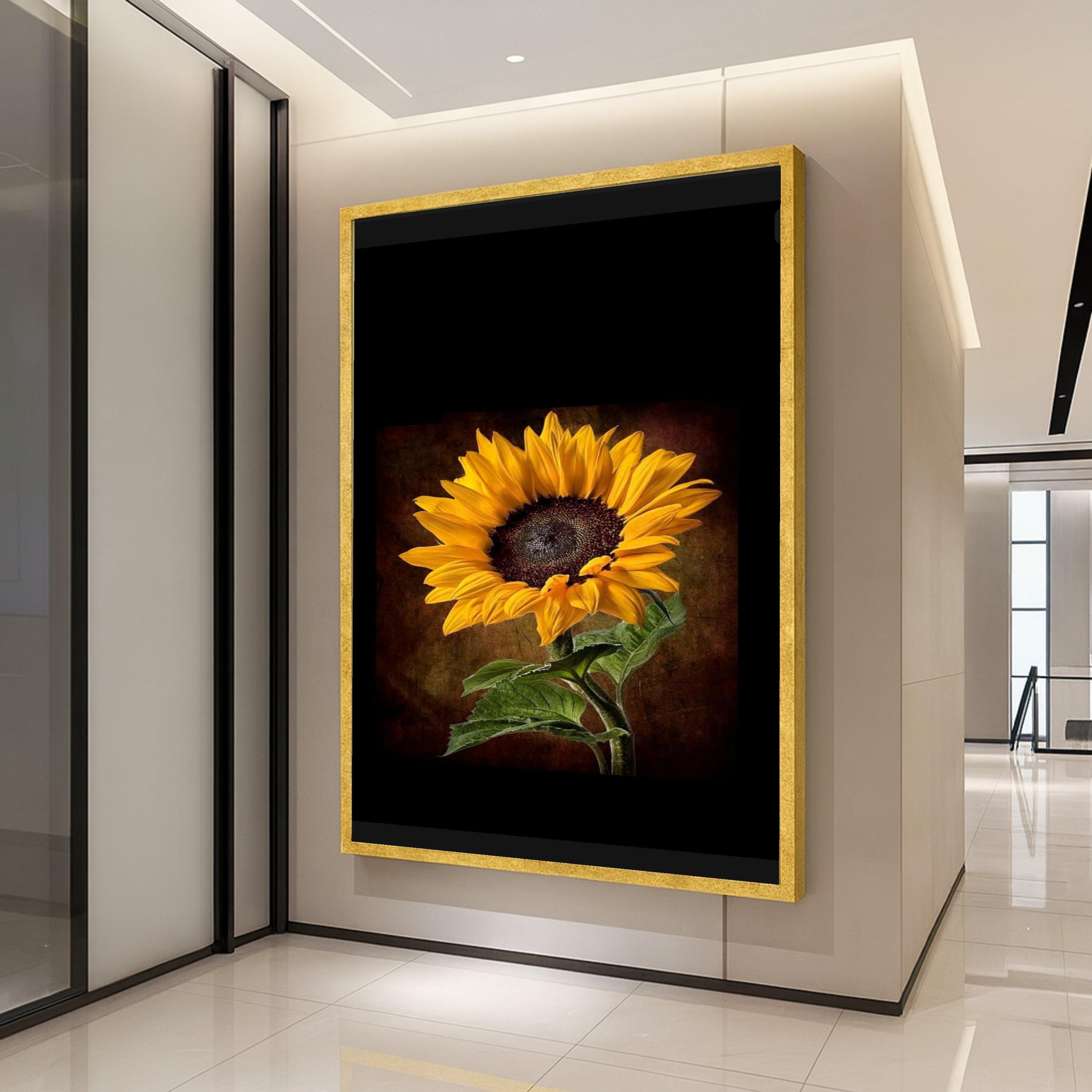 Dark Sunflower Canvas Print – Realistic Floral Wall Art, Ready to Hang Botanical Wall Decor for Living Room or Office