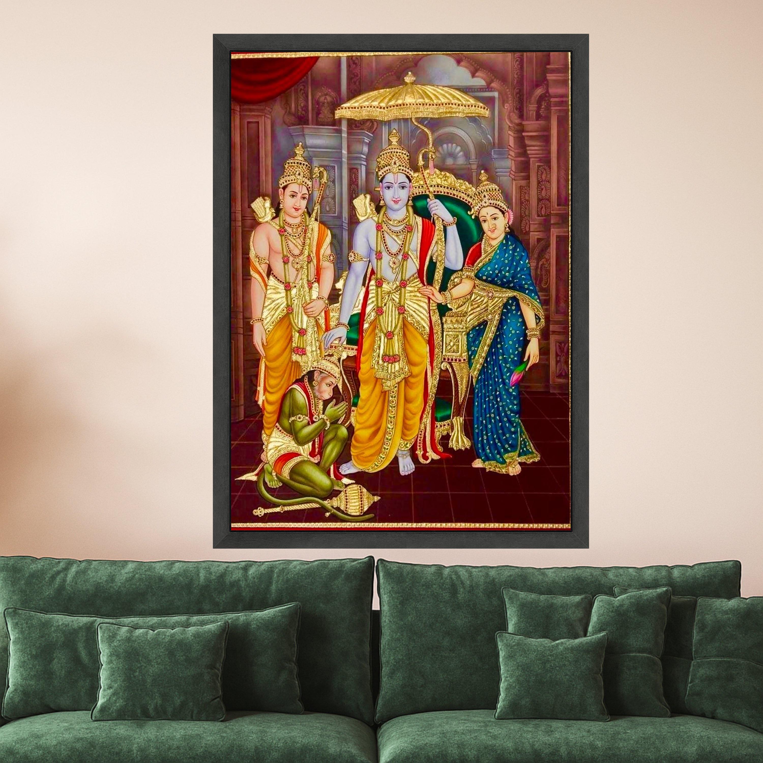 Vibrant Ram Darbar Canvas Print – Hindu Wall Art, Ready to Hang Religious Wall Decor, Indian Temple Style Wall Decoration