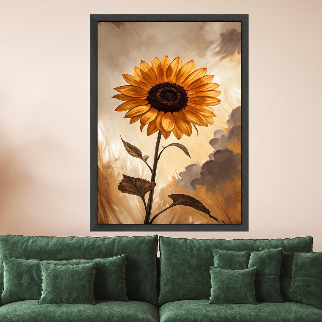 Rustic Sunflower Canvas Print – Moody Floral Wall Art, Ready to Hang Wall Decor for Living Room, Bedroom or Entryway