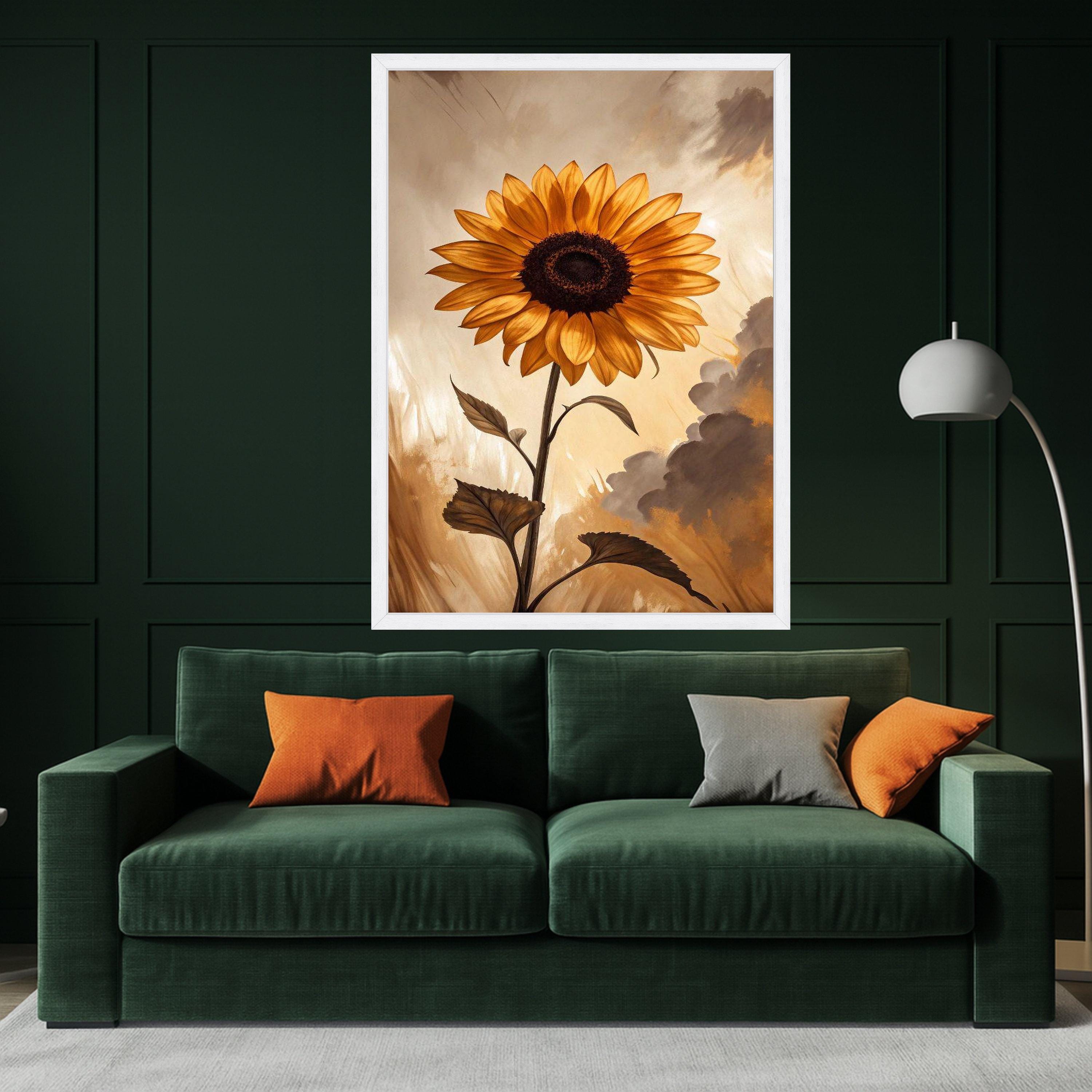 Rustic Sunflower Canvas Print – Moody Floral Wall Art, Ready to Hang Wall Decor for Living Room, Bedroom or Entryway