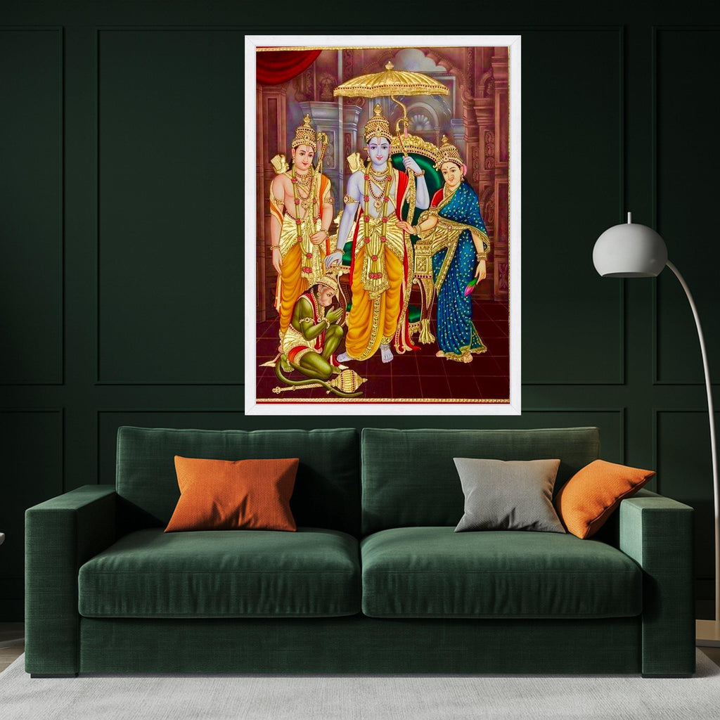 Vibrant Ram Darbar Canvas Print – Hindu Wall Art, Ready to Hang Religious Wall Decor, Indian Temple Style Wall Decoration