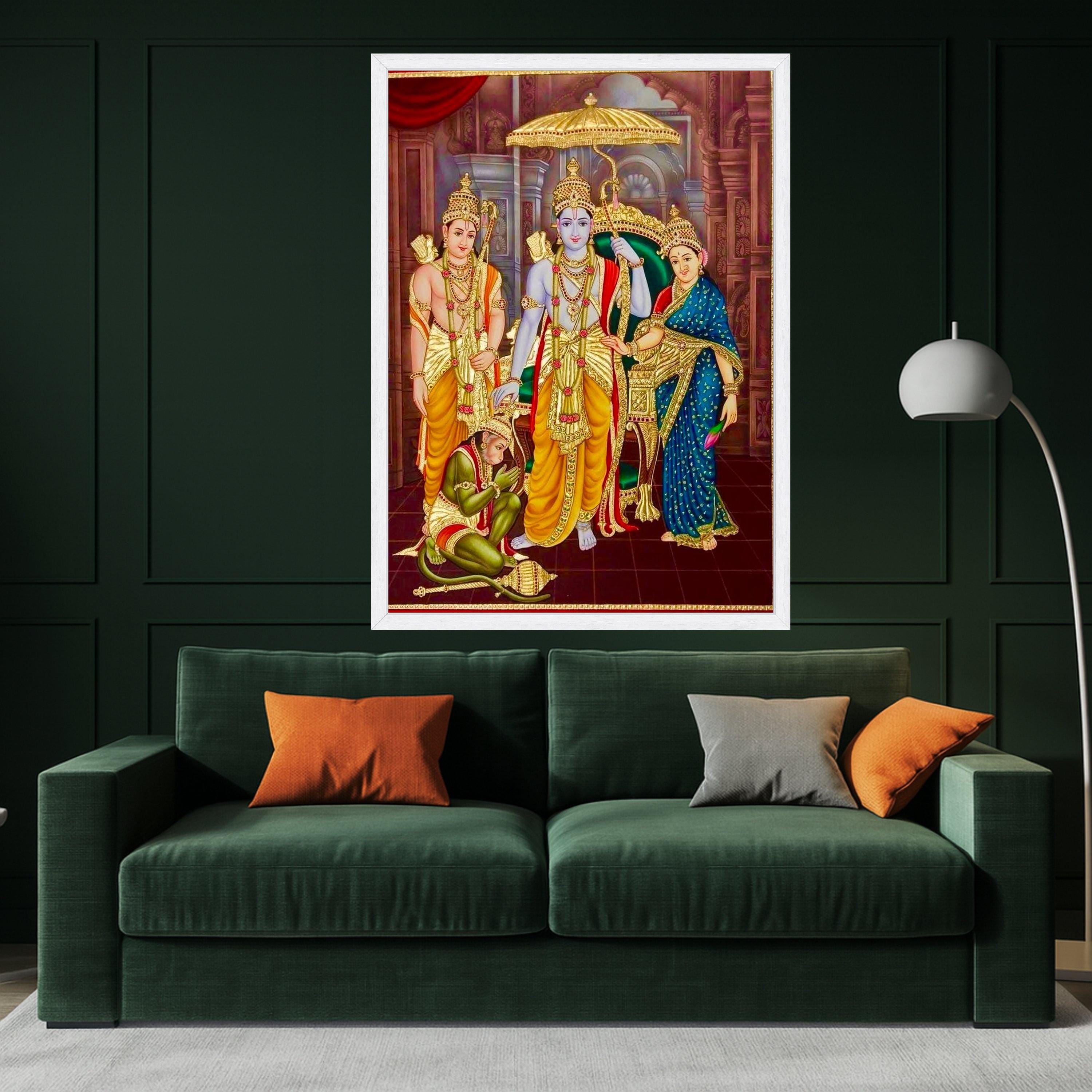 Vibrant Ram Darbar Canvas Print – Hindu Wall Art, Ready to Hang Religious Wall Decor, Indian Temple Style Wall Decoration