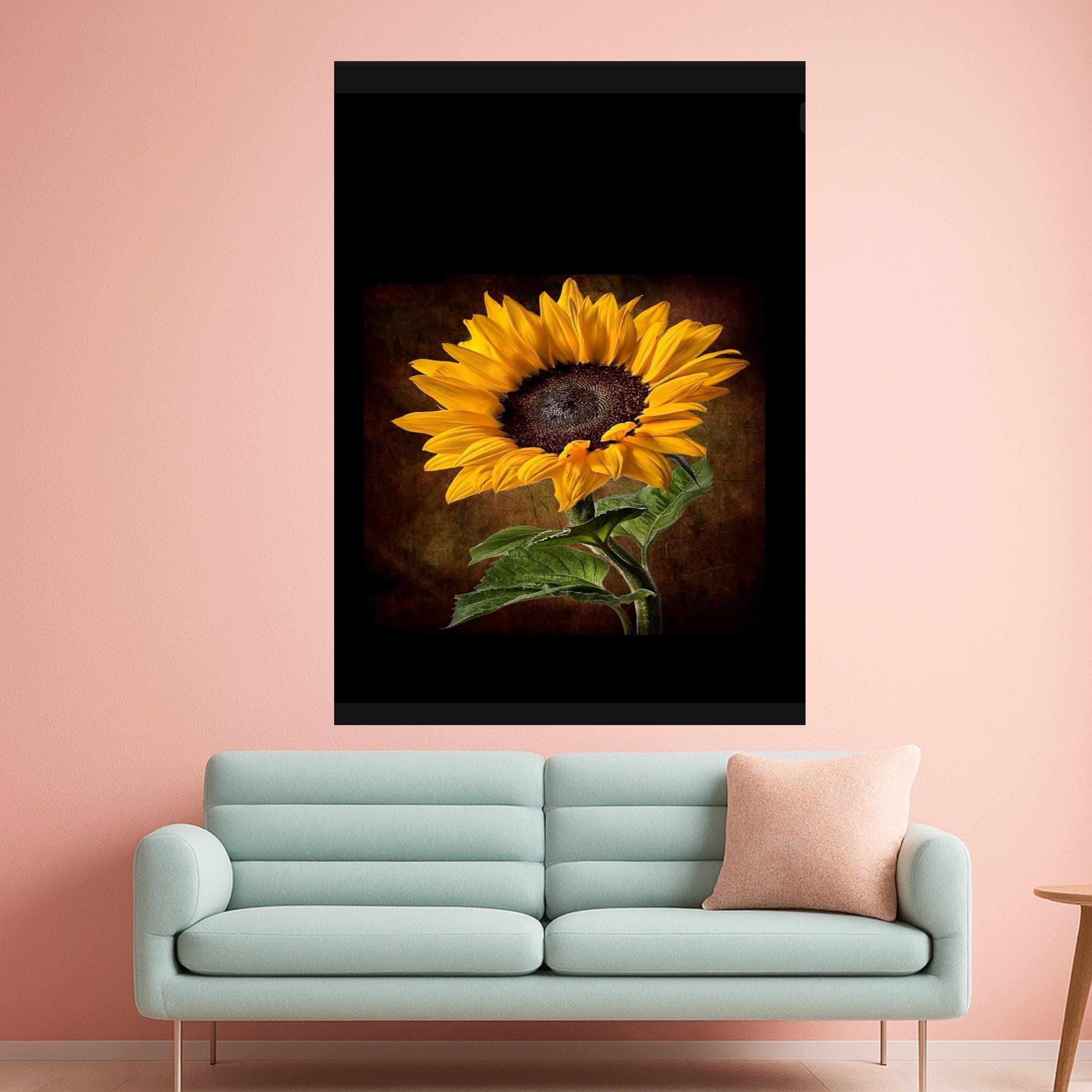 Dark Sunflower Canvas Print – Realistic Floral Wall Art, Ready to Hang Botanical Wall Decor for Living Room or Office