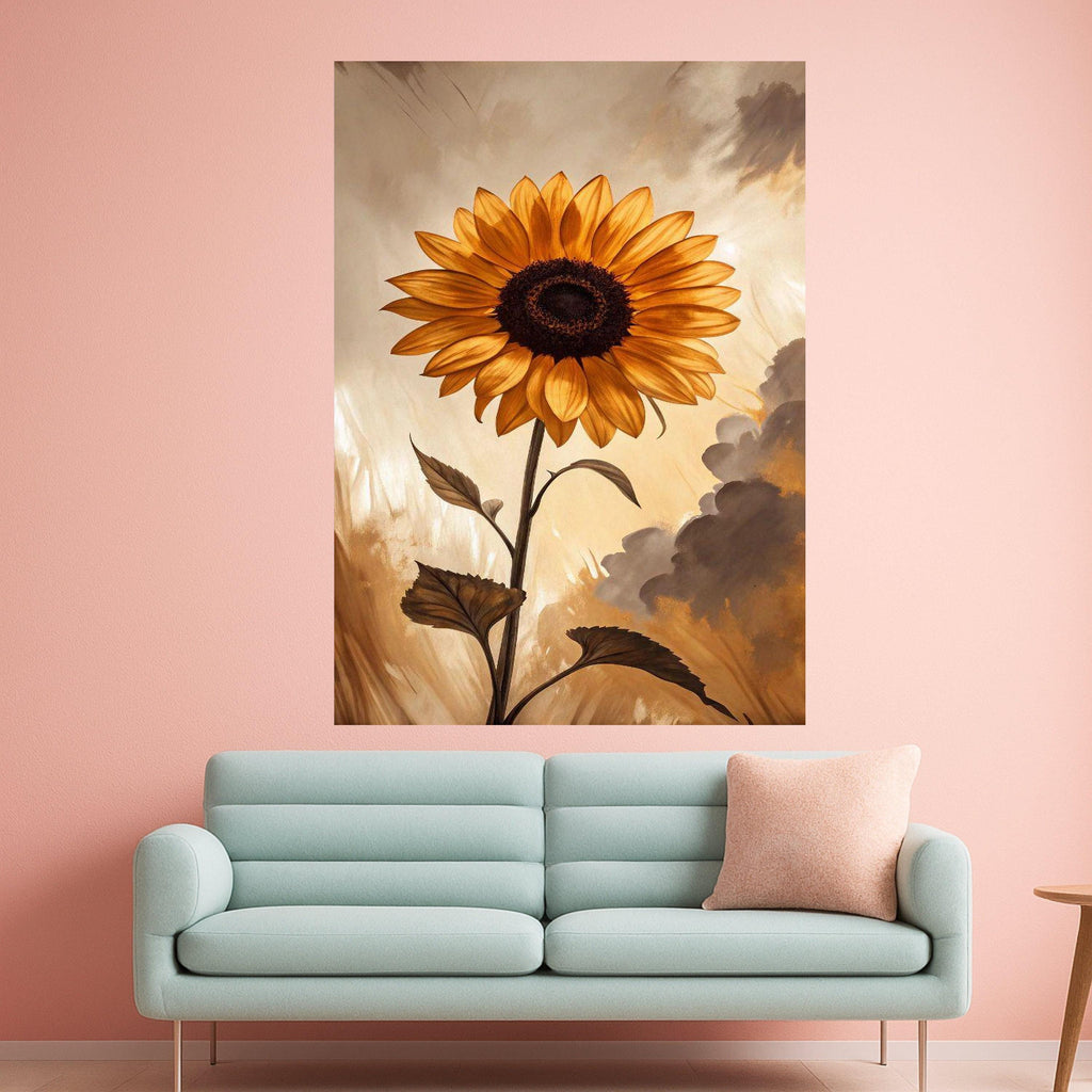 Rustic Sunflower Canvas Print – Moody Floral Wall Art, Ready to Hang Wall Decor for Living Room, Bedroom or Entryway
