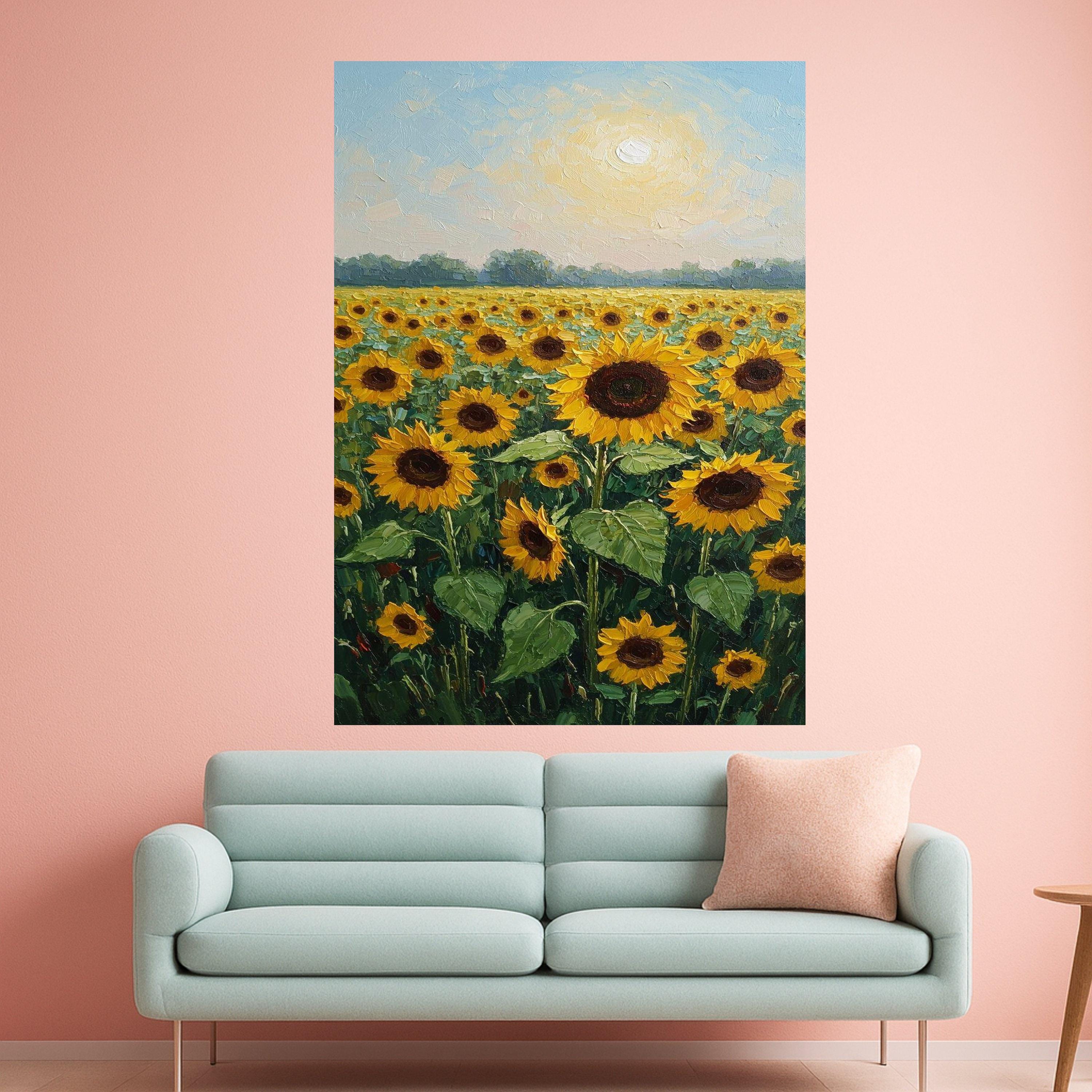 Sunflower Field Canvas Print – Bright Nature Wall Art, Ready to Hang Botanical Wall Decor for Living Room, Bedroom or Office