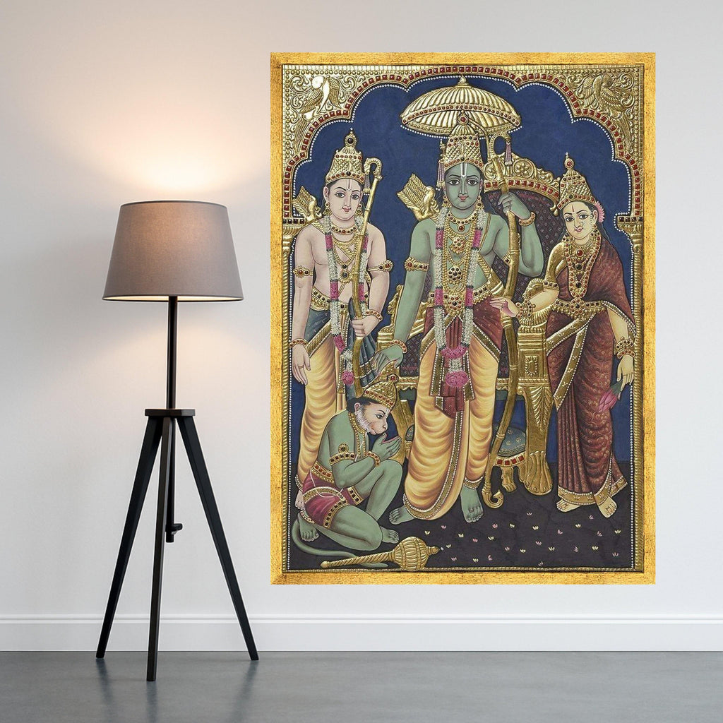Tanjore Style Ram Darbar Canvas Print – Hindu Wall Art, Wall Decor, Ready to Hang Religious Canvas, Indian Traditional Wall Decoration