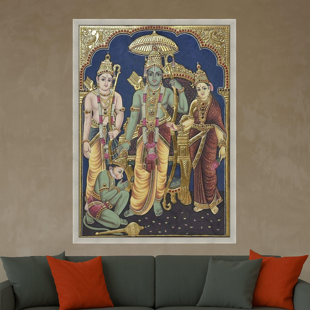 Tanjore Style Ram Darbar Canvas Print – Hindu Wall Art, Wall Decor, Ready to Hang Religious Canvas, Indian Traditional Wall Decoration