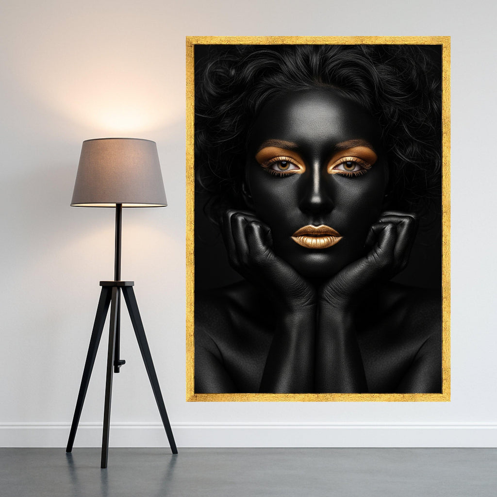Black and Gold Portrait Canvas Print – Glam Wall Art, Modern Luxury Wall Decoration, Bold Fashion Wall Decor, Ready to Hang Canvas