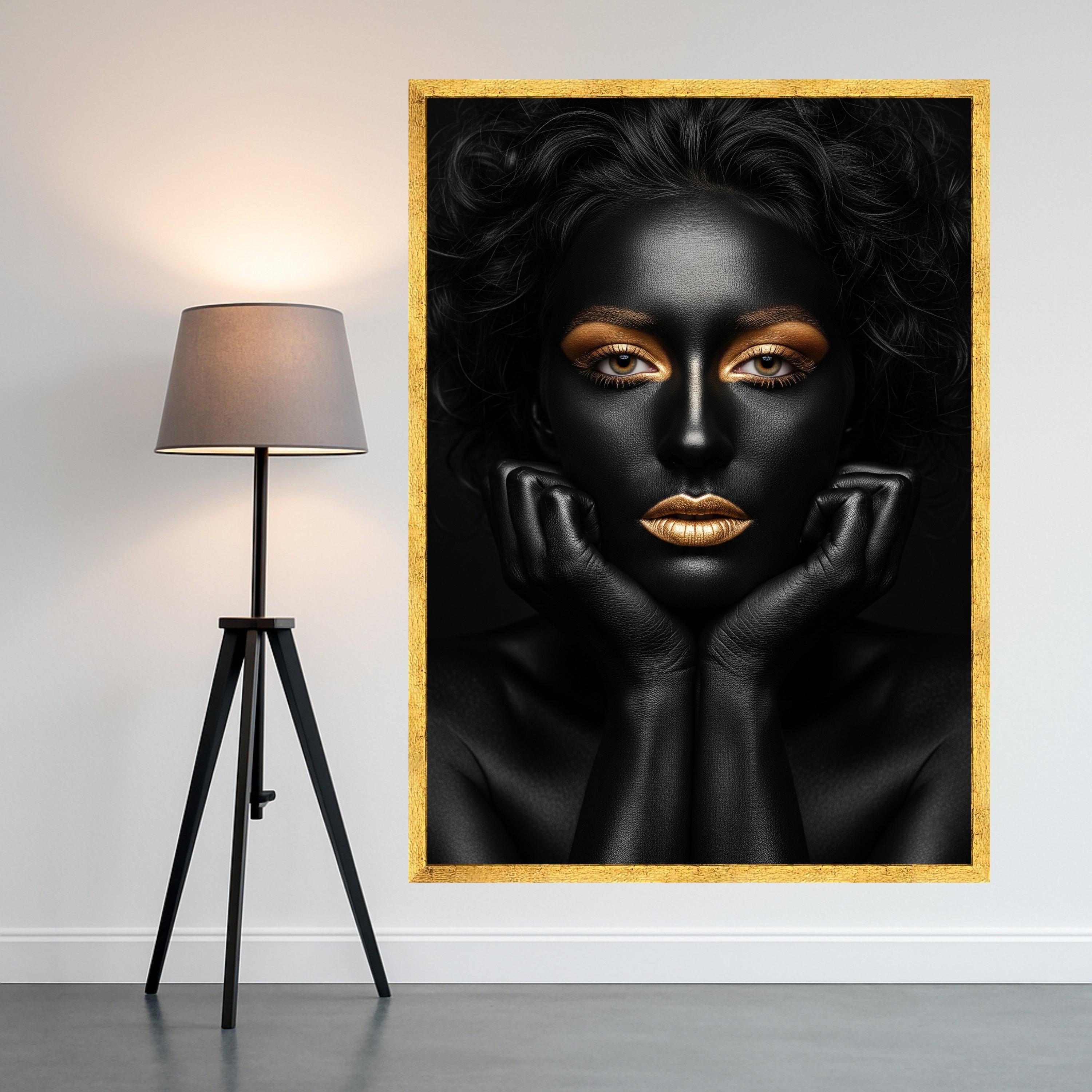 Black and Gold Portrait Canvas Print – Glam Wall Art, Modern Luxury Wall Decoration, Bold Fashion Wall Decor, Ready to Hang Canvas