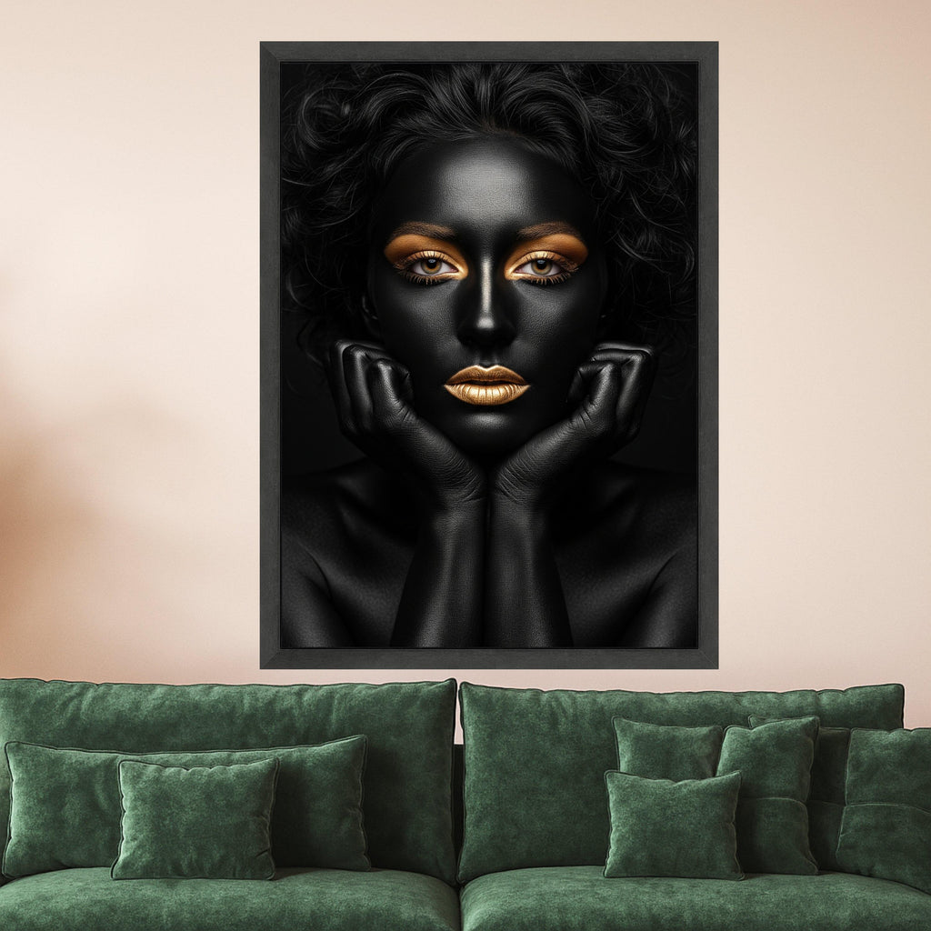 Black and Gold Portrait Canvas Print – Glam Wall Art, Modern Luxury Wall Decoration, Bold Fashion Wall Decor, Ready to Hang Canvas