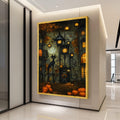 Halloween Village Canvas Print – Black Cat Wall Art, Pumpkin Wall Decor, Spooky Autumn Wall Decoration, Ready to Hang Halloween Art