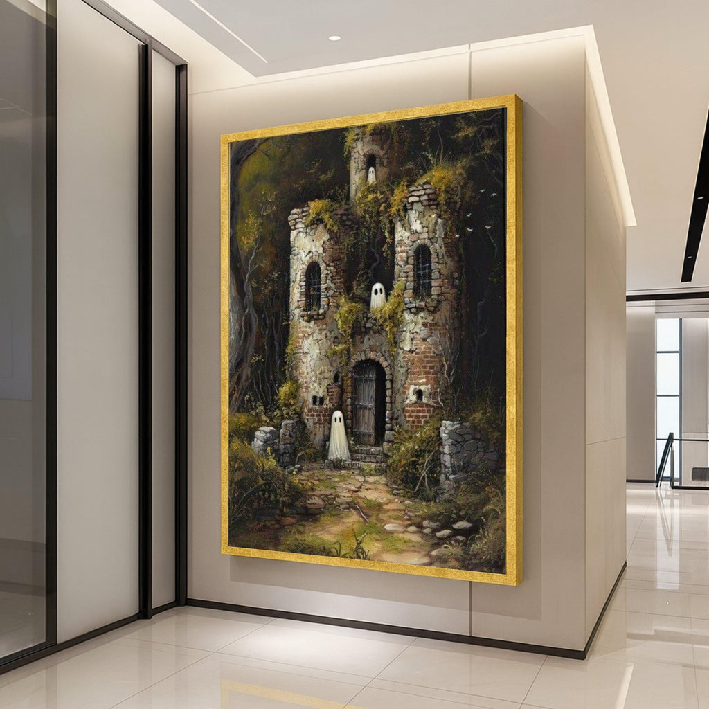 Haunted Castle Canvas Print – Ghost Wall Art, Fantasy Wall Decoration, Halloween Wall Decor, Spooky Ruins Art, Ready to Hang