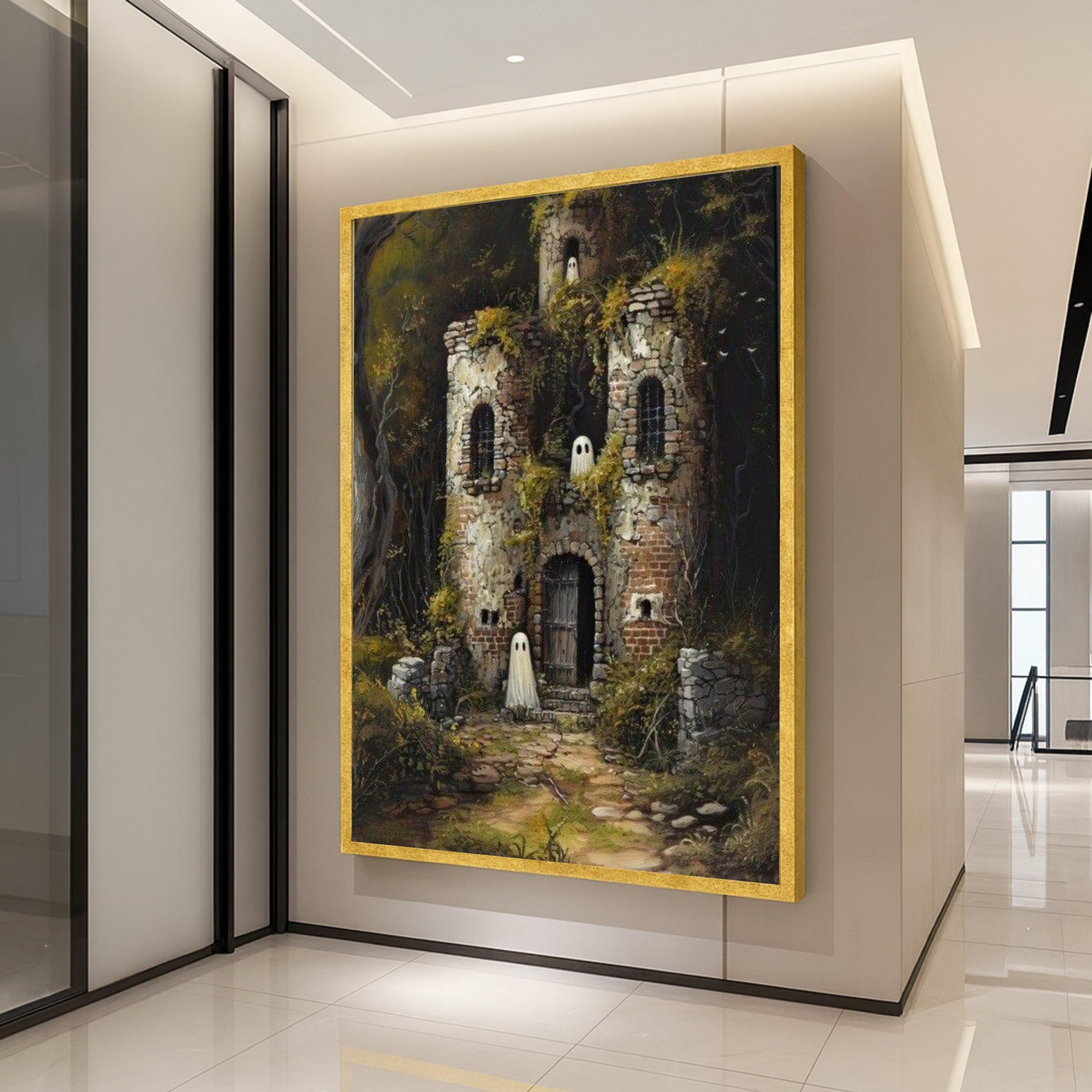 Haunted Castle Canvas Print – Ghost Wall Art, Fantasy Wall Decoration, Halloween Wall Decor, Spooky Ruins Art, Ready to Hang