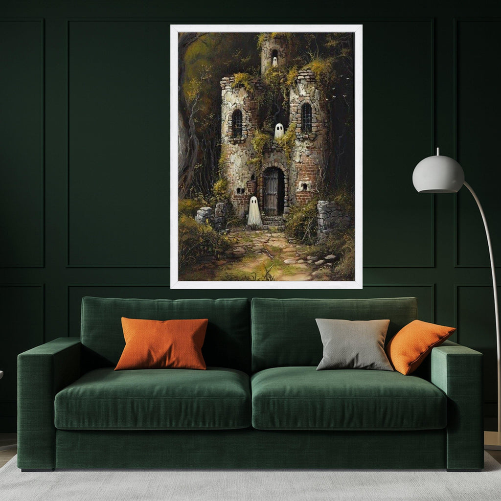 Haunted Castle Canvas Print – Ghost Wall Art, Fantasy Wall Decoration, Halloween Wall Decor, Spooky Ruins Art, Ready to Hang
