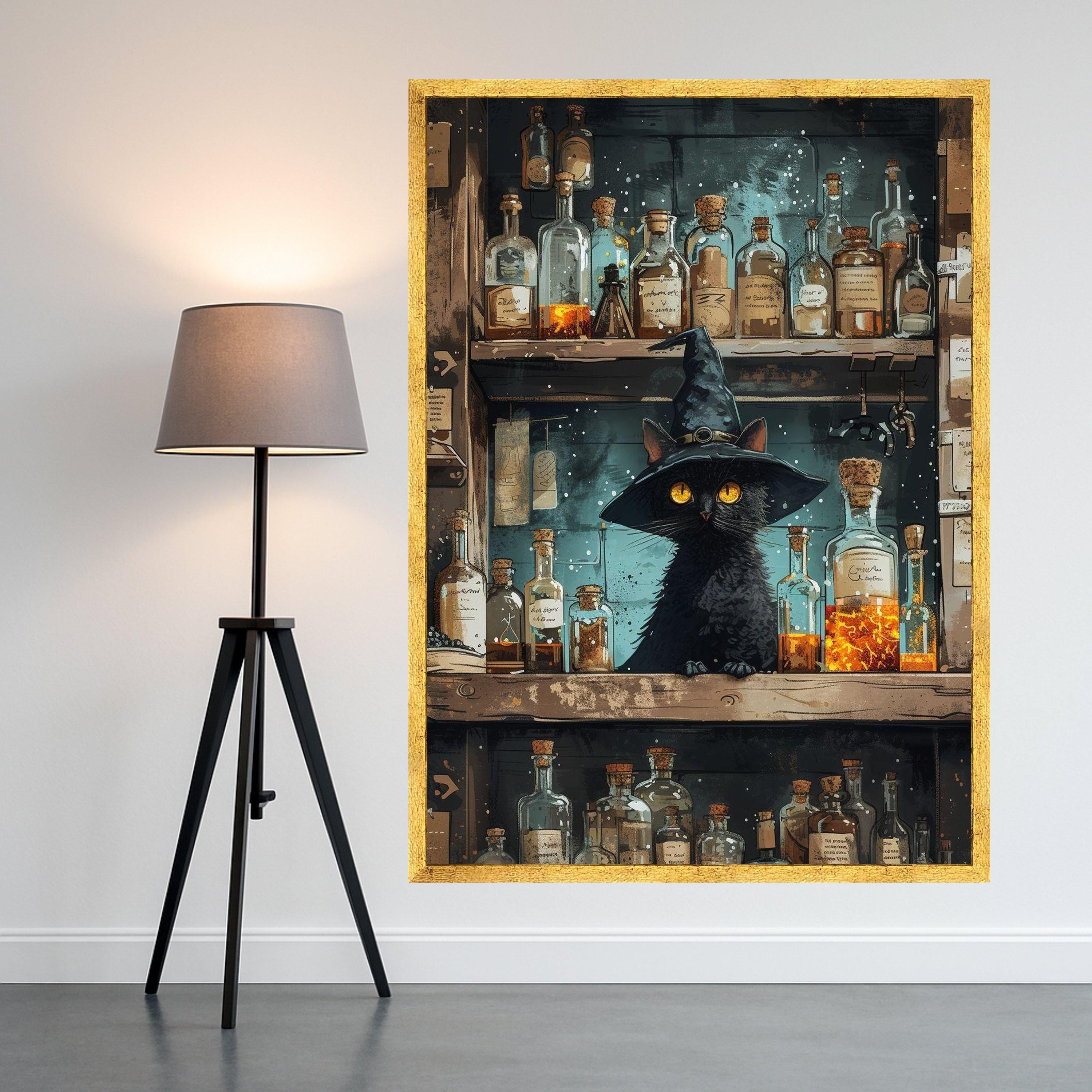 Witch Cat Potion Canvas Print – Wall Art, Wall Decor, Ready to Hang Halloween Wall Decoration