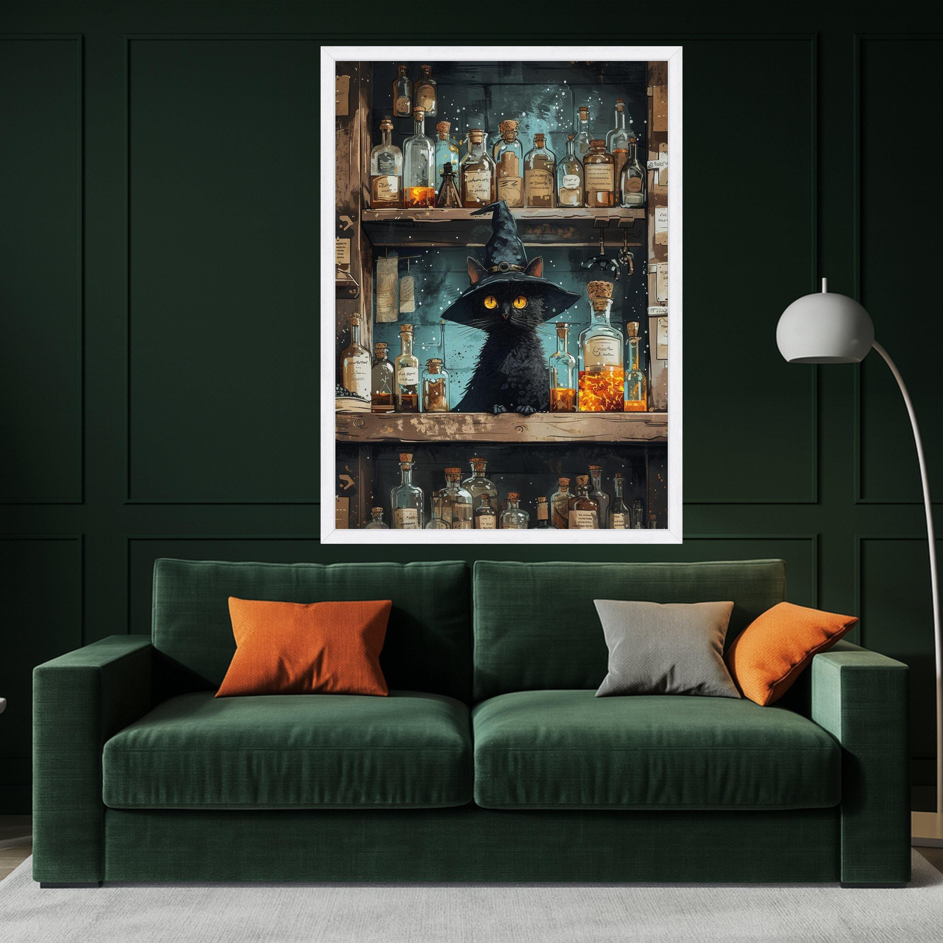 Witch Cat Potion Canvas Print – Wall Art, Wall Decor, Ready to Hang Halloween Wall Decoration