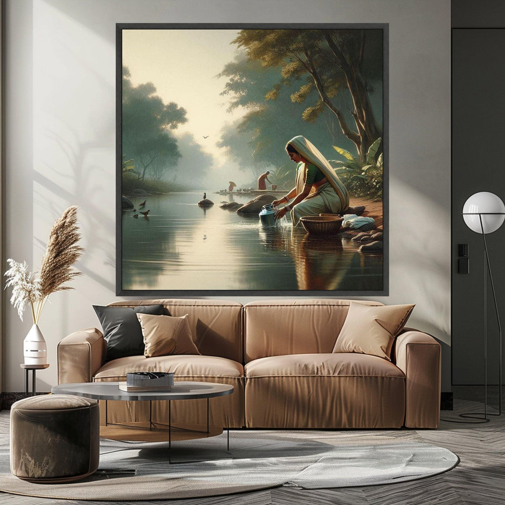 Traditional Indian River Scene Canvas Print – Wall Art, Wall Decor, Ready to Hang Wall Decoration