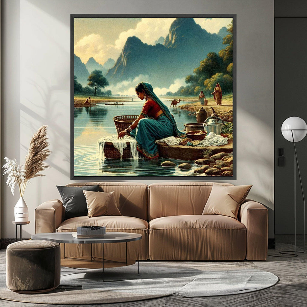 Indian Village River Canvas Print – Wall Art, Wall Decor, Ready to Hang Wall Decoration