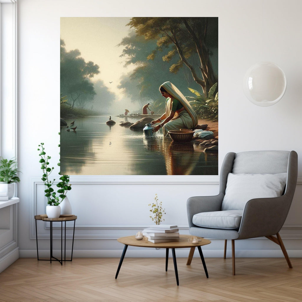 Traditional Indian River Scene Canvas Print – Wall Art, Wall Decor, Ready to Hang Wall Decoration