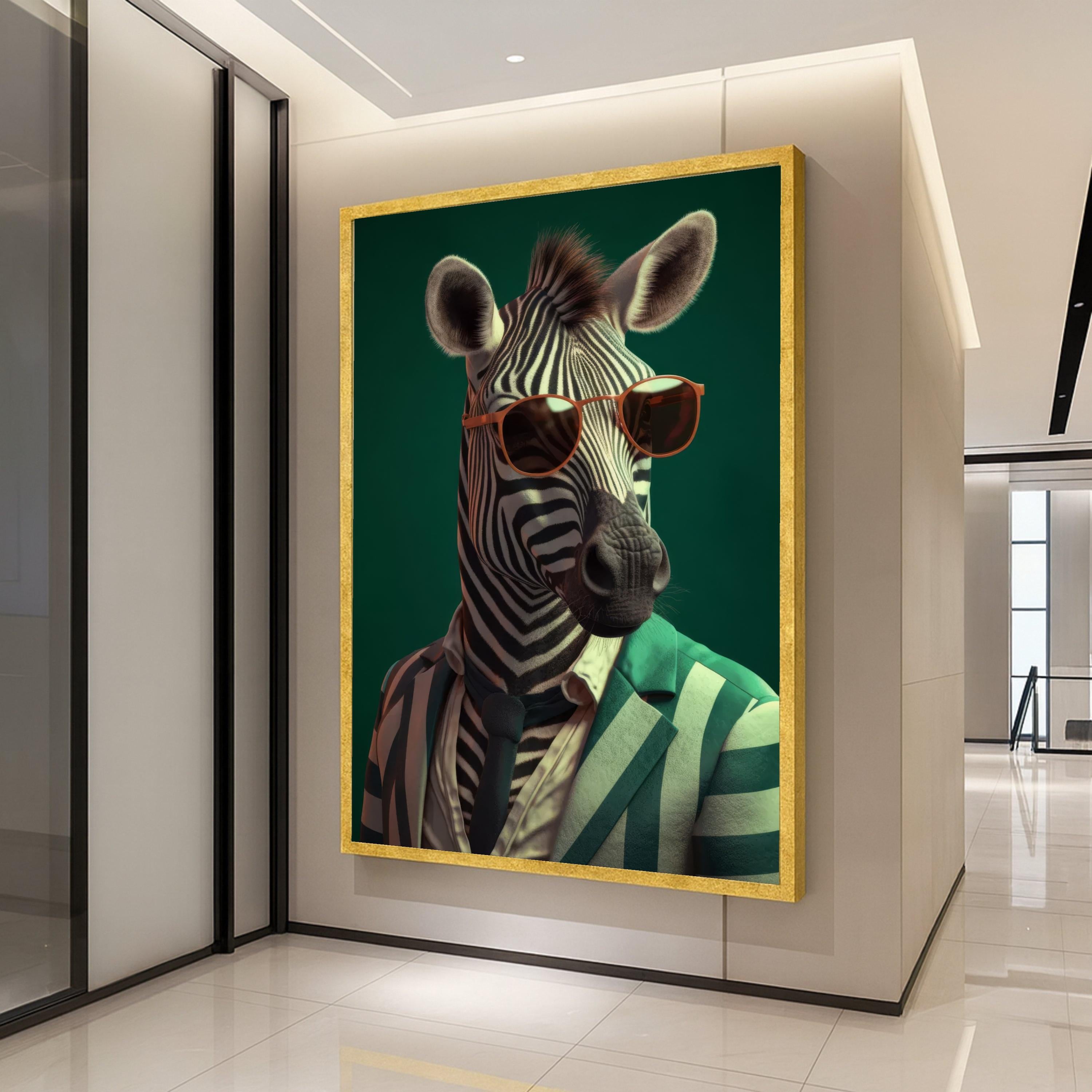 Cool Zebra Portrait Canvas, Modern Animal Wall Art, Stylish Striped Zebra with Sunglasses, Fashionable Safari Canvas, Unique Ready To Hang,