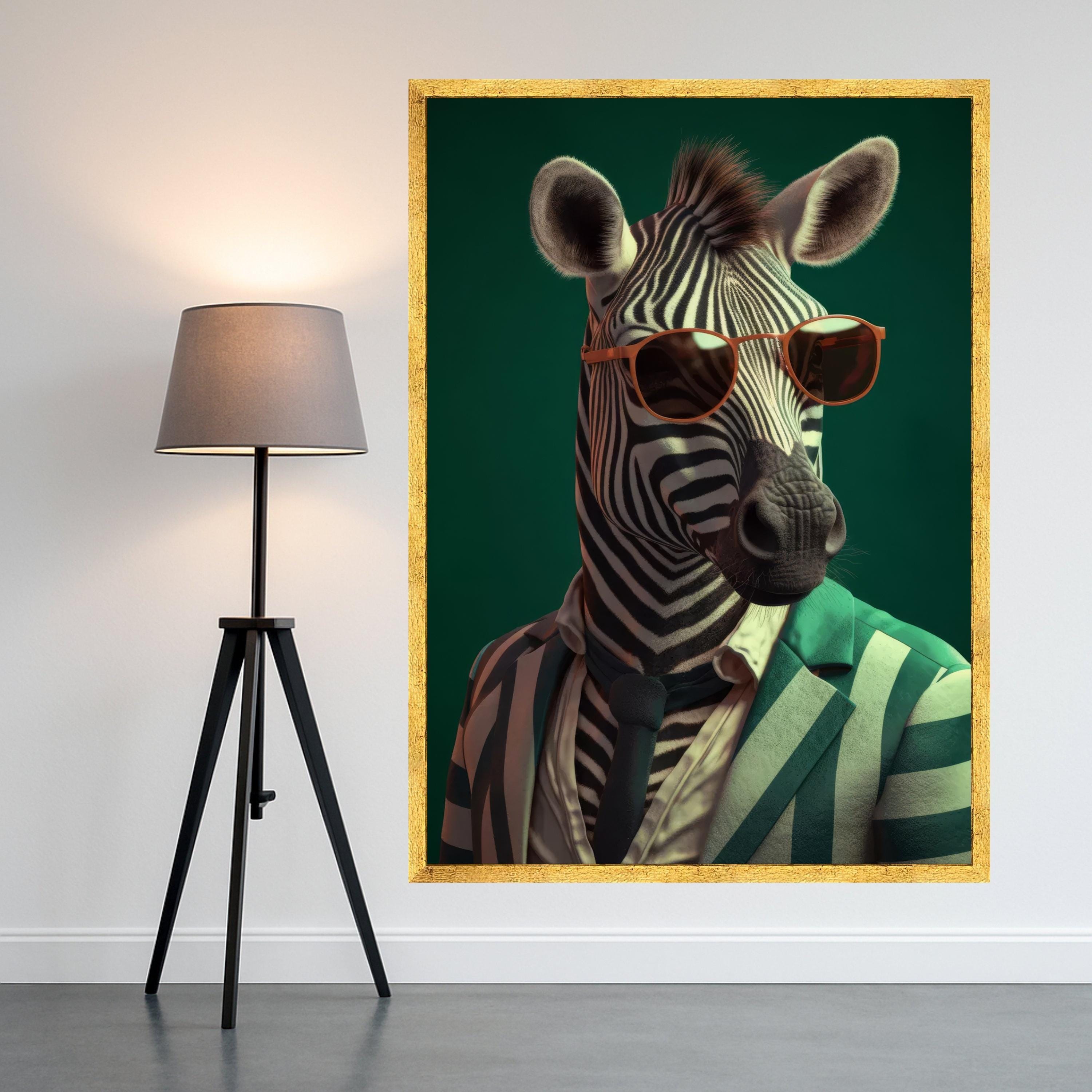 Cool Zebra Portrait Canvas, Modern Animal Wall Art, Stylish Striped Zebra with Sunglasses, Fashionable Safari Canvas, Unique Ready To Hang,