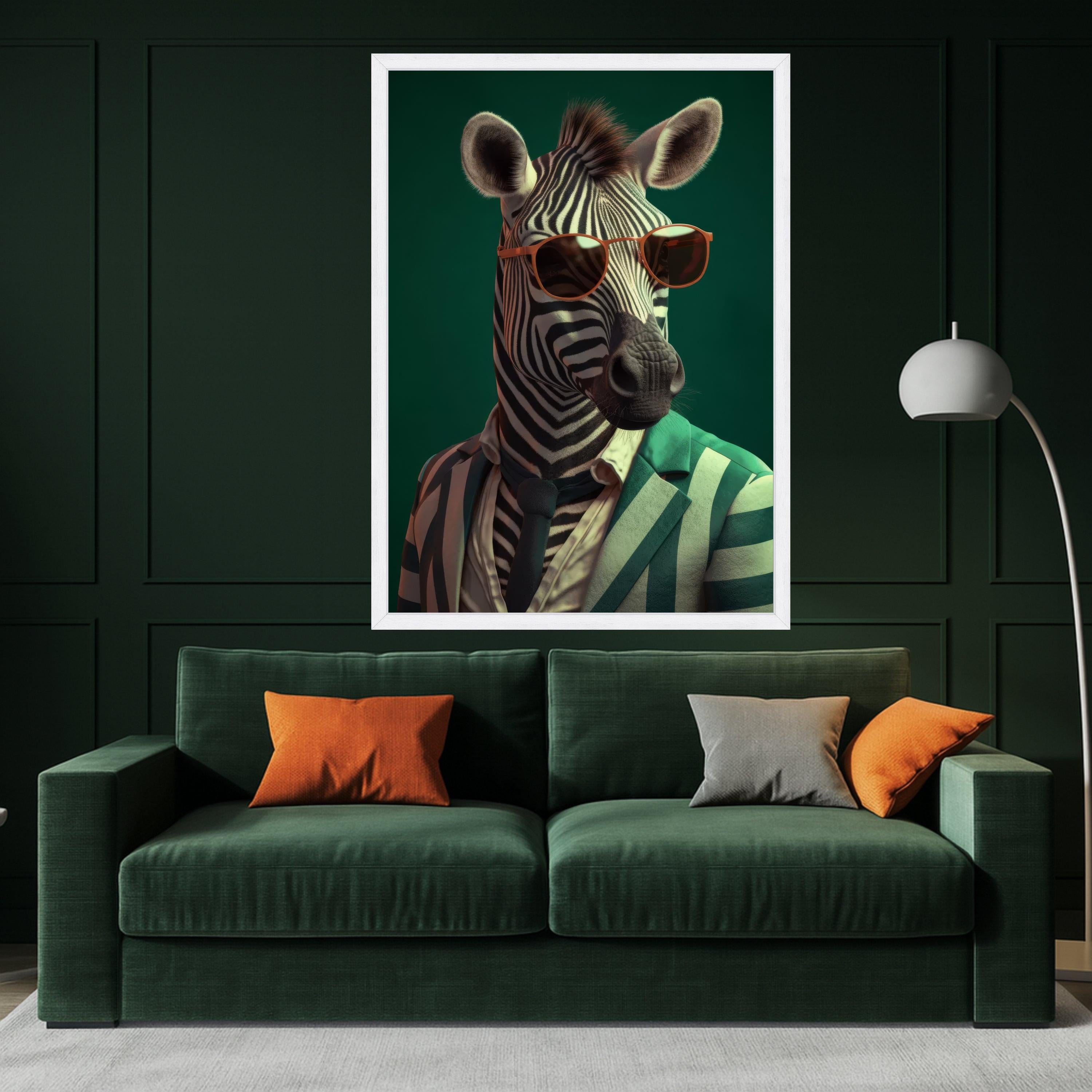 Cool Zebra Portrait Canvas, Modern Animal Wall Art, Stylish Striped Zebra with Sunglasses, Fashionable Safari Canvas, Unique Ready To Hang,