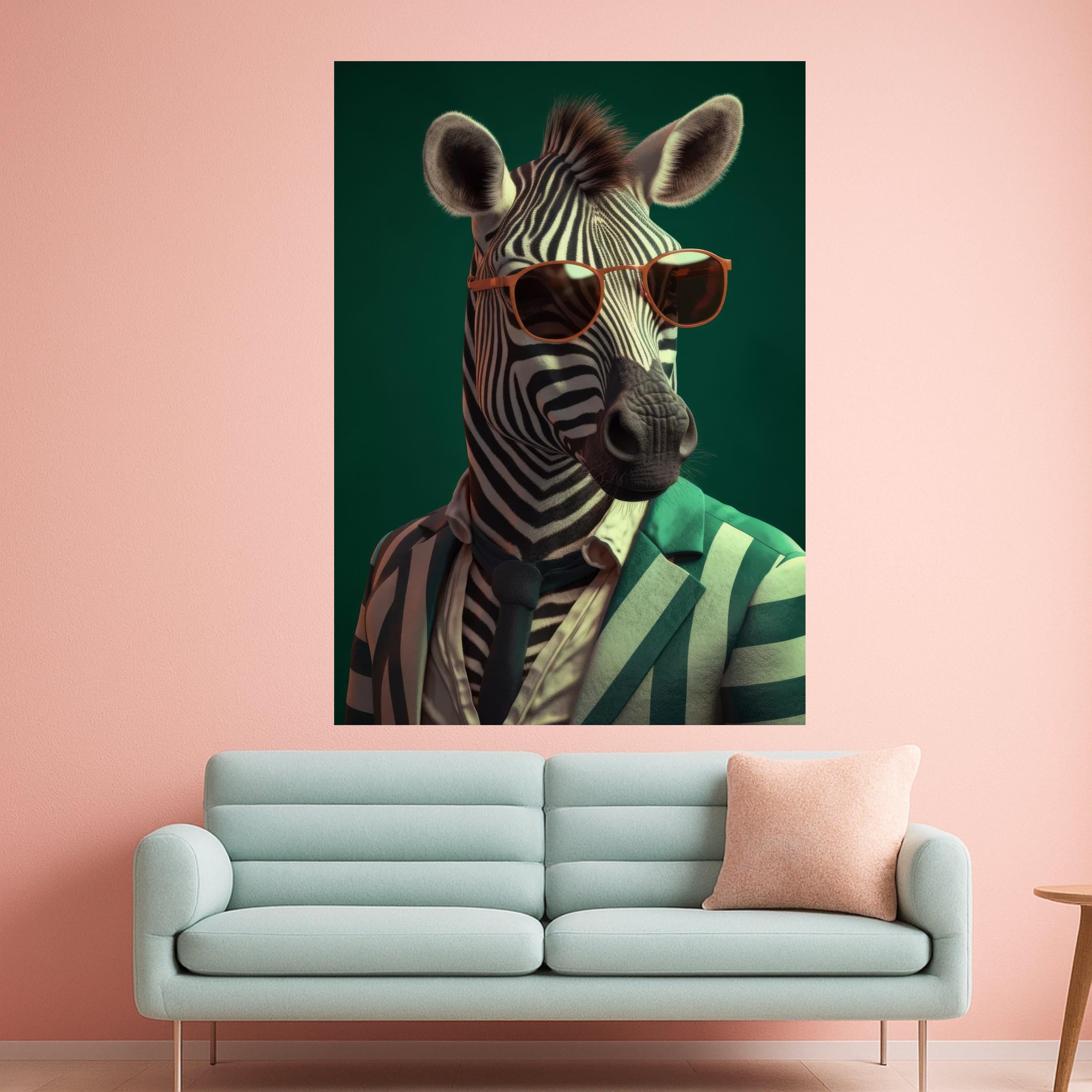 Cool Zebra Portrait Canvas, Modern Animal Wall Art, Stylish Striped Zebra with Sunglasses, Fashionable Safari Canvas, Unique Ready To Hang,