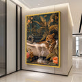 Relaxed Leopard in Bathtub Canvas, Exotic Wildlife Wall Art, Tropical Botanical Decor, Nature and Animal Canvas, Unique Ready To Hang,