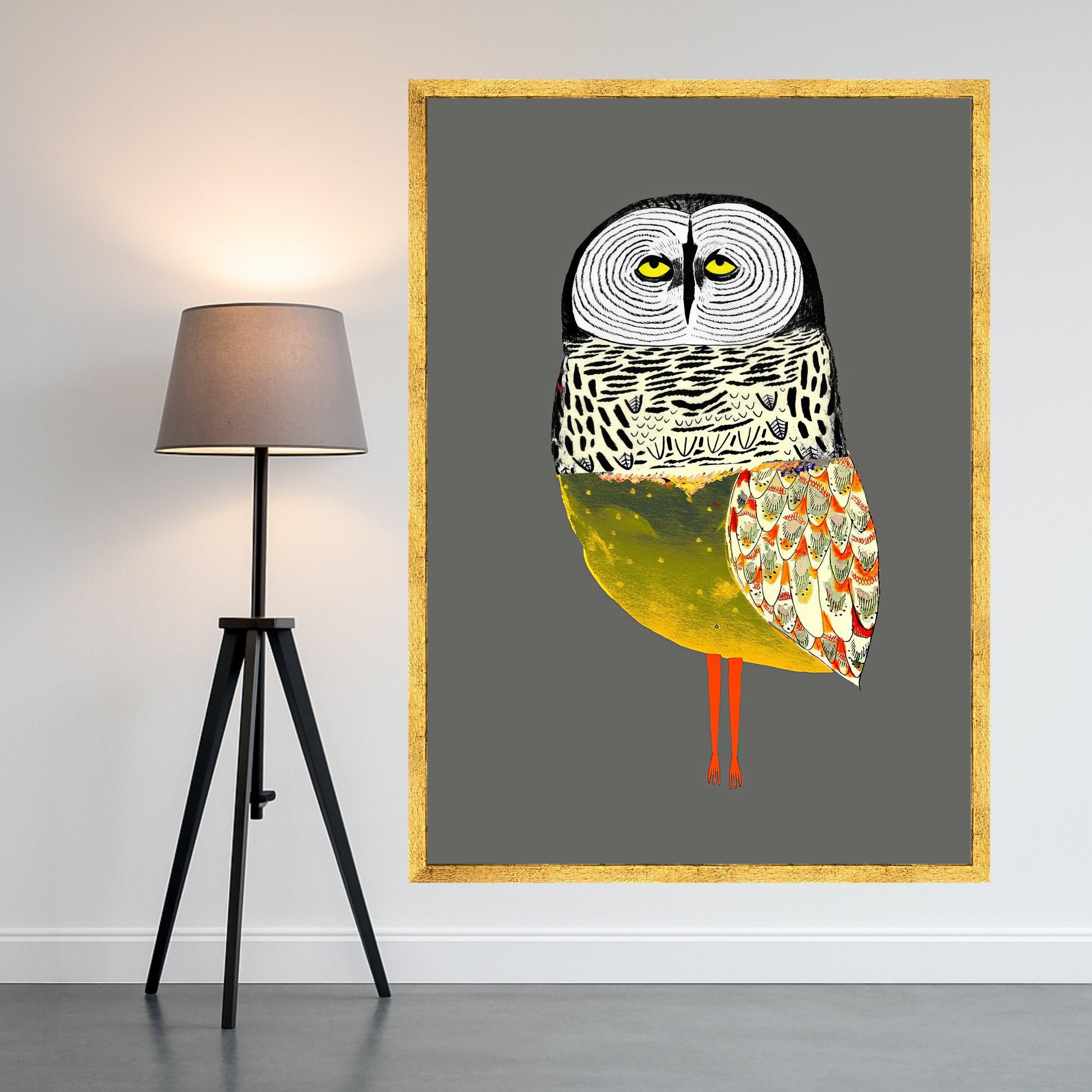 Whimsical Owl Illustration Canvas, Colorful Bird Wall Art, Modern Animal Print, Unique Home Decor, Nature Inspired Canvas Art Ready To Hang,