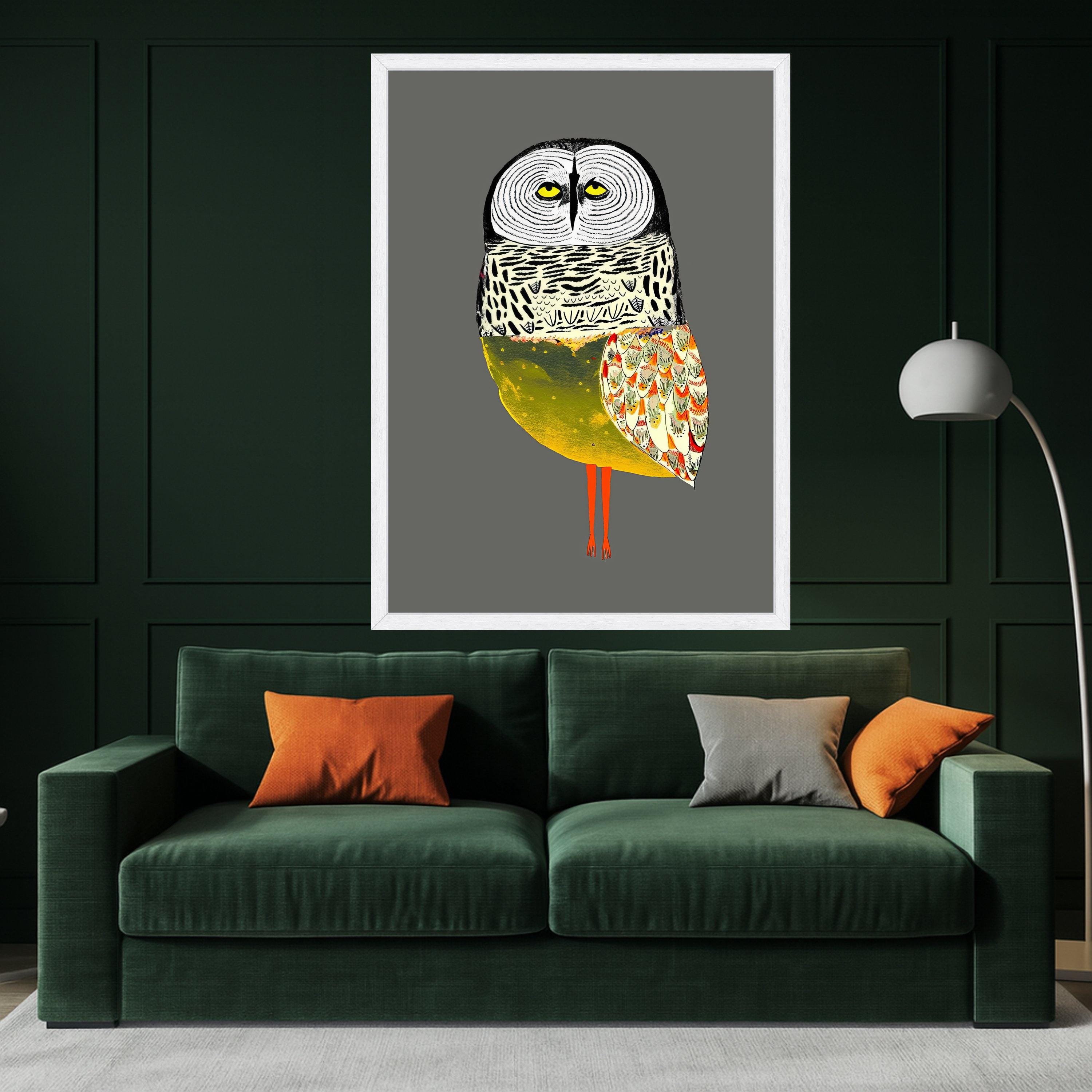 Whimsical Owl Illustration Canvas, Colorful Bird Wall Art, Modern Animal Print, Unique Home Decor, Nature Inspired Canvas Art Ready To Hang,