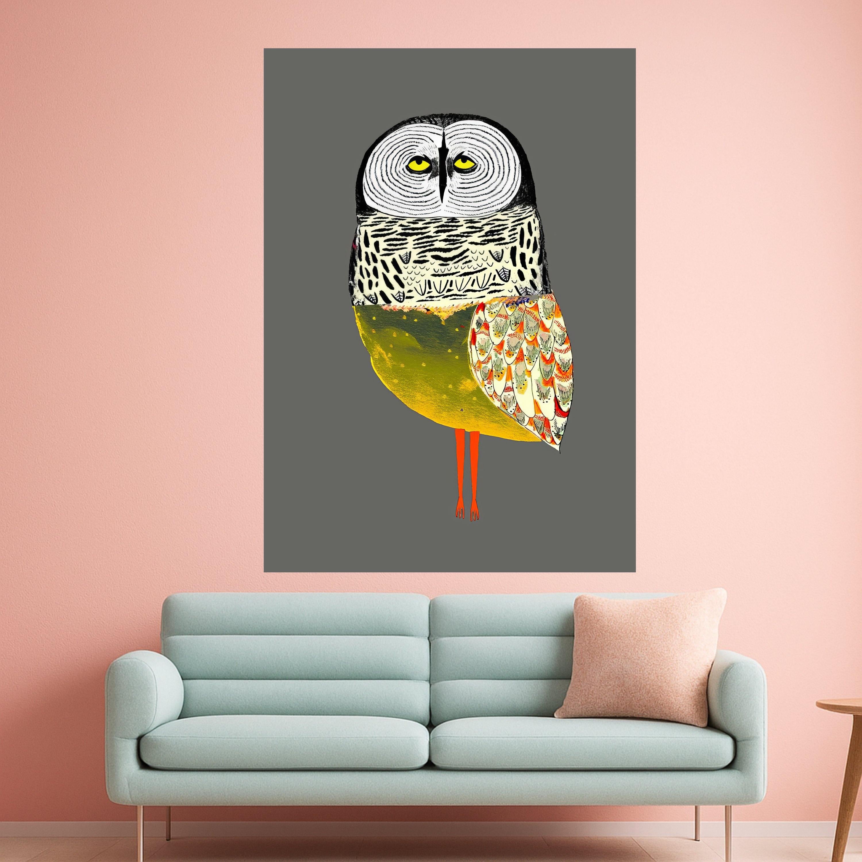 Whimsical Owl Illustration Canvas, Colorful Bird Wall Art, Modern Animal Print, Unique Home Decor, Nature Inspired Canvas Art Ready To Hang,