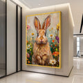 Whimsical Bunny Portrait Canvas, Floral Spring Garden Wall Art, Animal Painting Canvas, Cute Rabbit Home Decor, Impasto Style Ready To Hang,