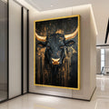 Majestic Black Bull Canvas Wall Art, Modern Rustic Farm Animal Painting, Gold Accents Abstract, Wildlife Decor, Ready to Hang Ready To Hang,