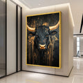 Majestic Black Bull Canvas Wall Art, Modern Rustic Farm Animal Painting, Gold Accents Abstract, Wildlife Decor, Ready to Hang Ready To Hang,