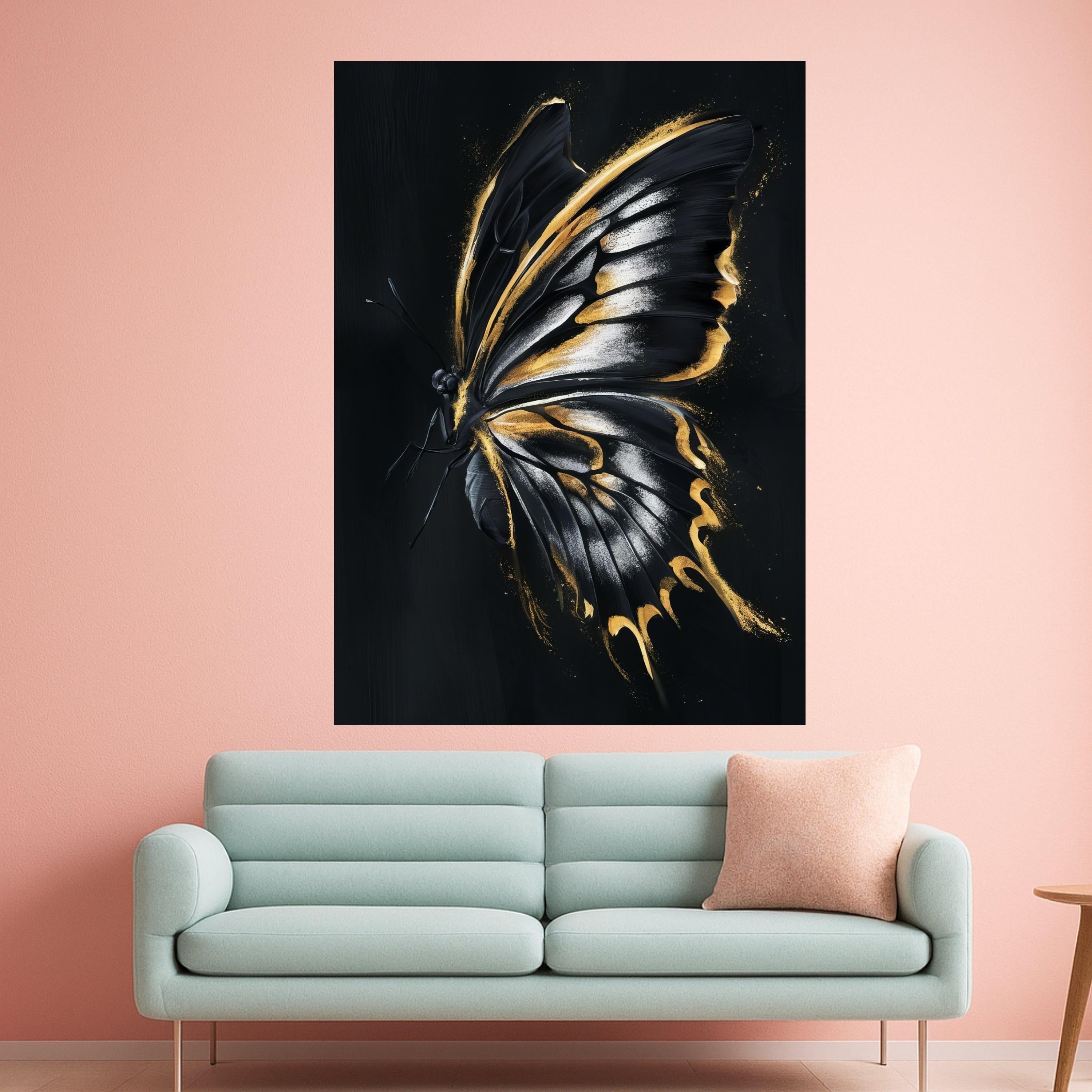 Elegant Black and Gold Butterfly Canvas Wall Art, Modern Insect Decor, Glamorous Metallic Accent Painting, Nature Inspired Ready To Hang,