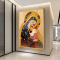 Sacred Madonna and Child Canvas Wall Art, Religious Icon Painting, Spiritual Christian Decor, Gold Embellished Artwork, Ready To Hang,