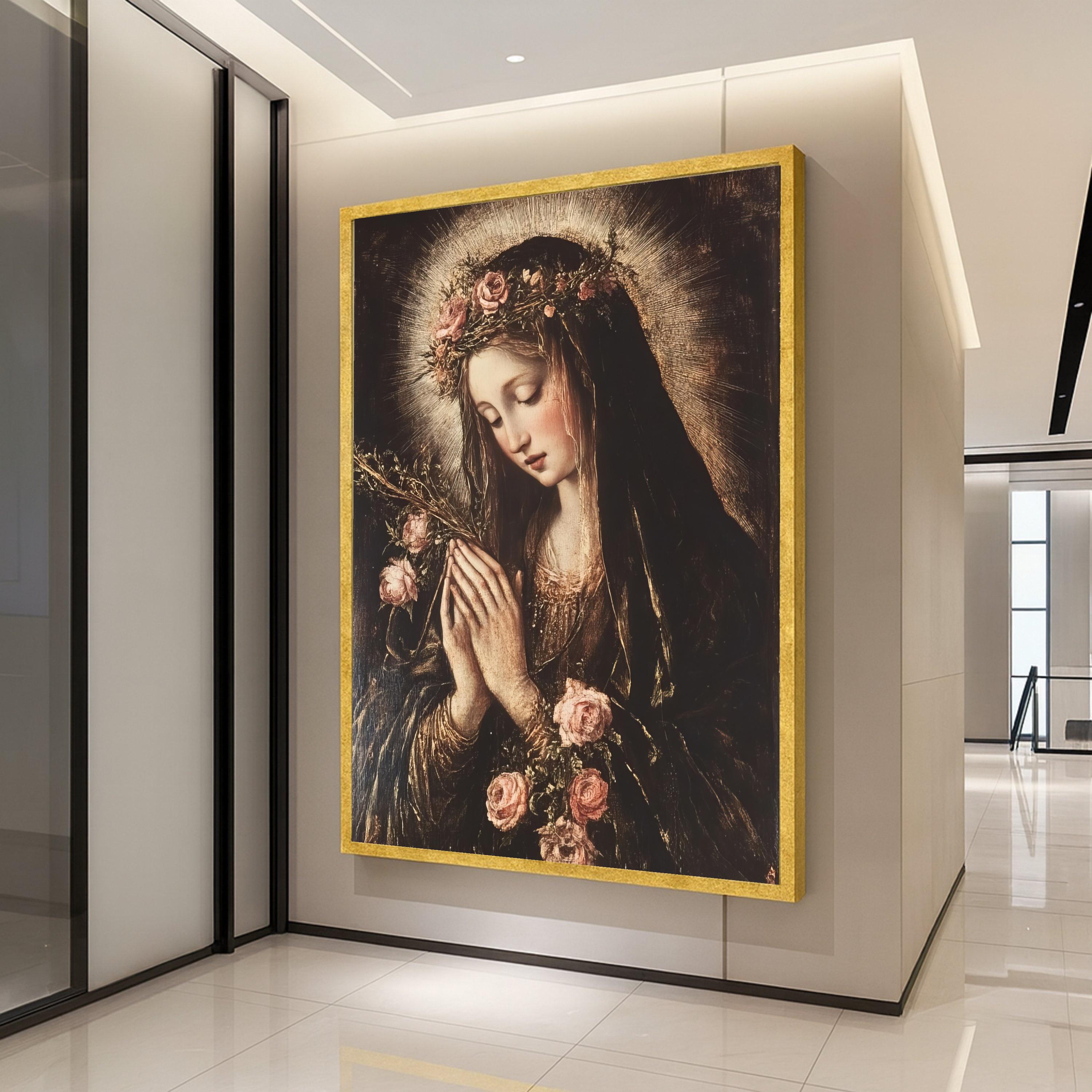Virgin Mary Canvas Print – Religious Wall Art Ready to Hang – Classic Catholic Wall Decor & Wall Decoration