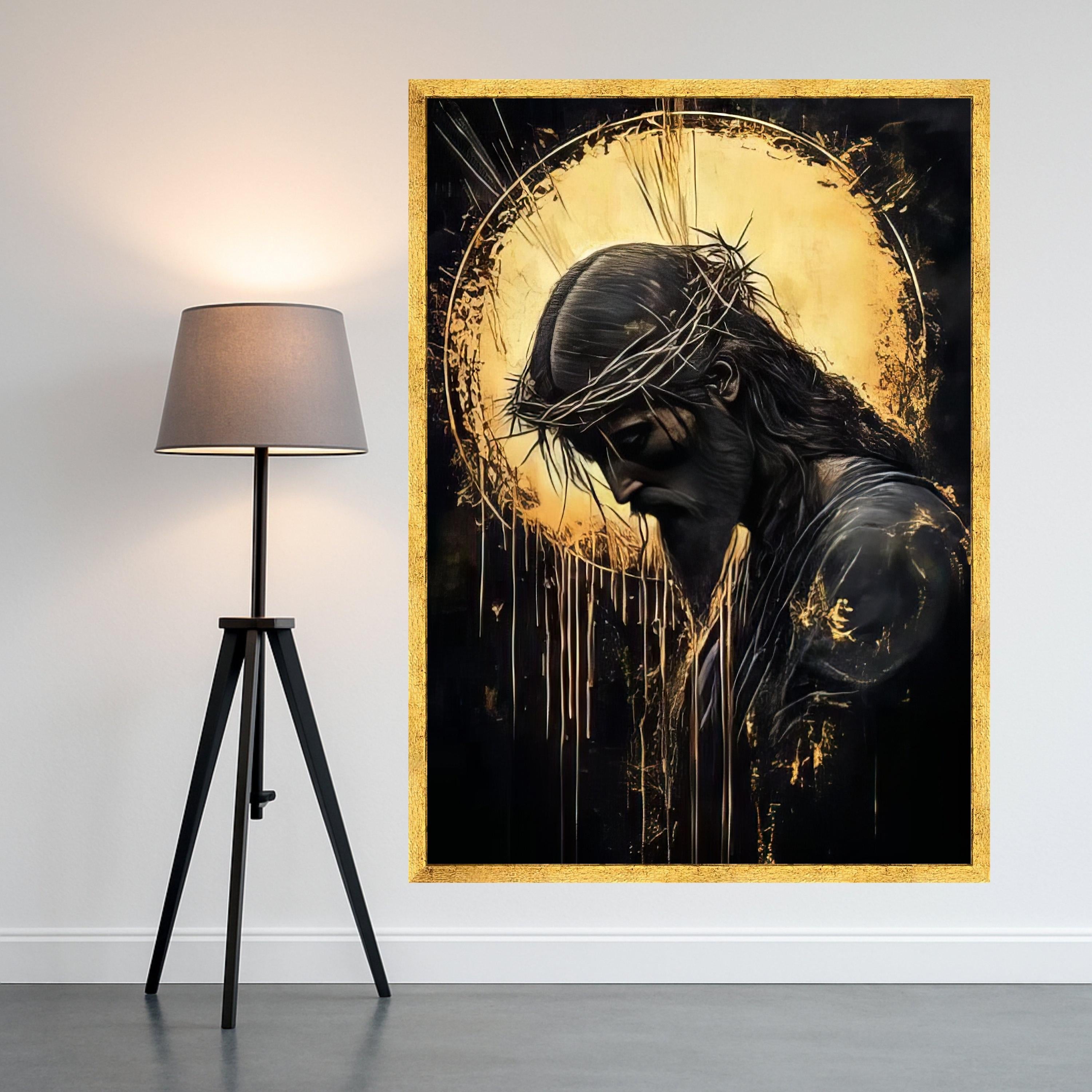 Jesus Christ with Crown of Thorns Canvas Wall Art, Spiritual Religious Canvas, Christian Inspirational Home Decor, Sacred Ready To Hang,