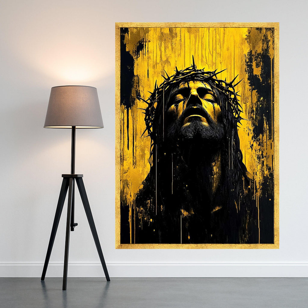 Dramatic Jesus Christ with Crown of Thorns Canvas, Religious Wall Art, Bold Spiritual Canvas Art, Modern Christian Home Decor Ready To Hang,