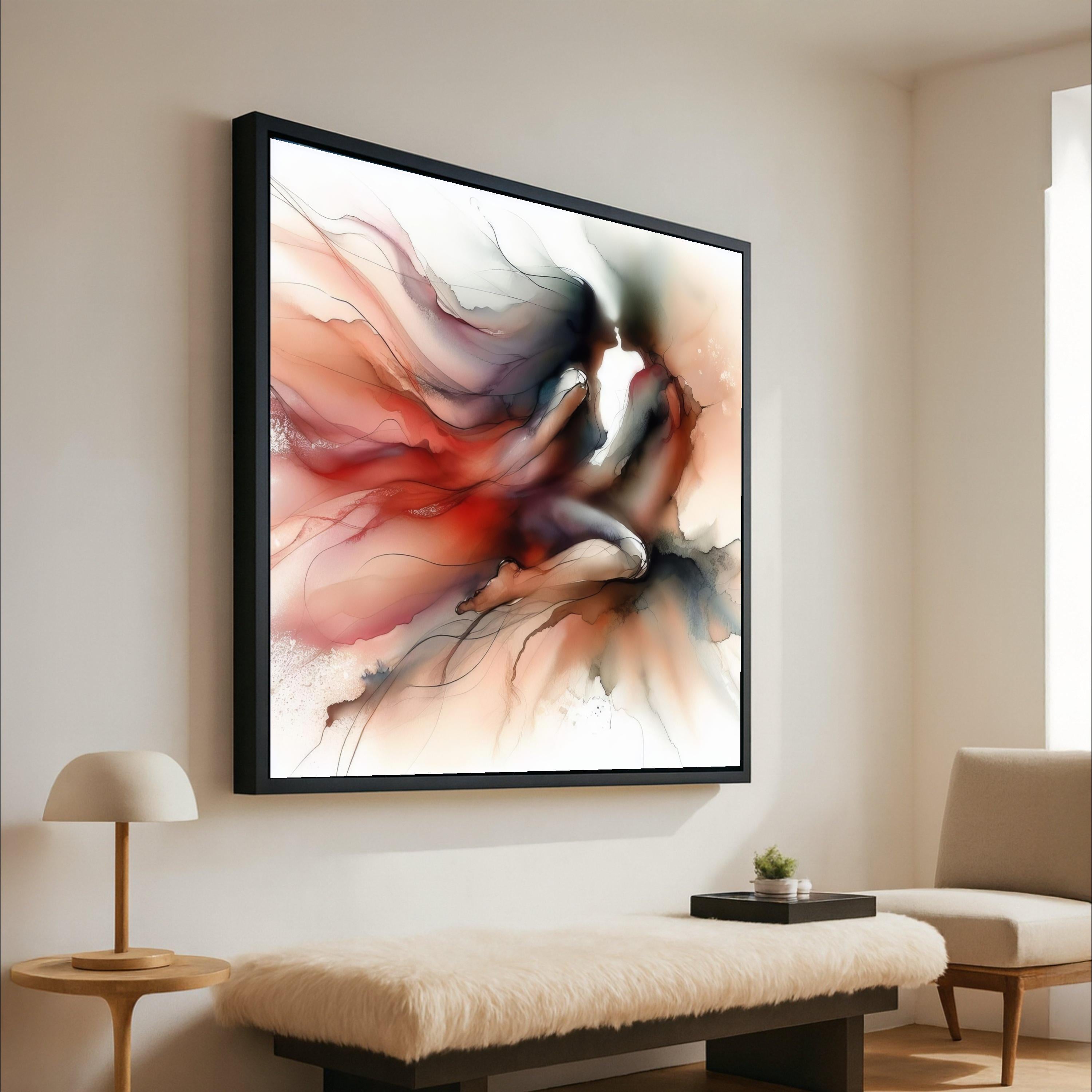 Abstract Couple Canvas Print – Romantic Wall Art in Red and Black, Fluid Ink Style Wall Decoration, Wall Decor, Ready to Hang