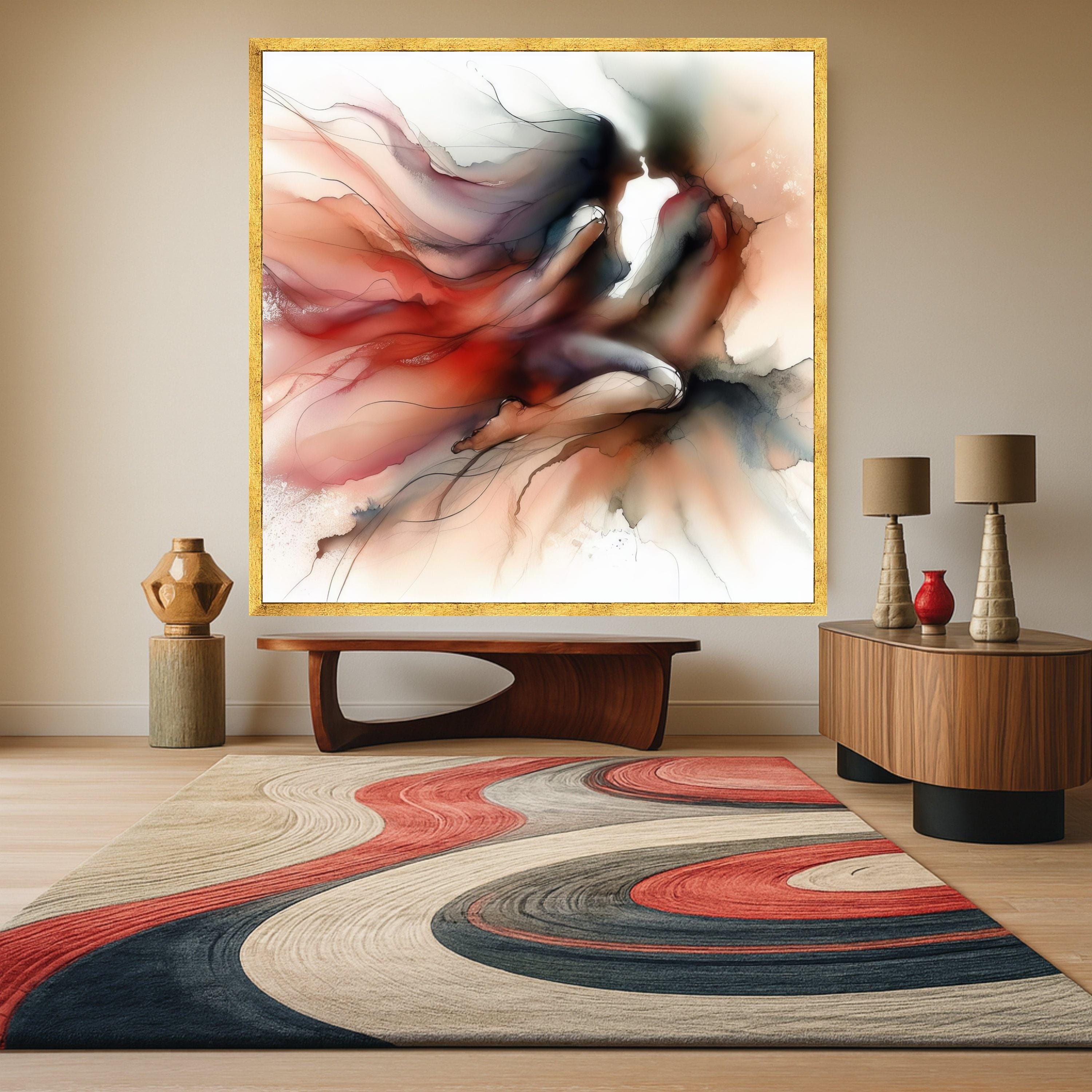 Abstract Couple Canvas Print – Romantic Wall Art in Red and Black, Fluid Ink Style Wall Decoration, Wall Decor, Ready to Hang