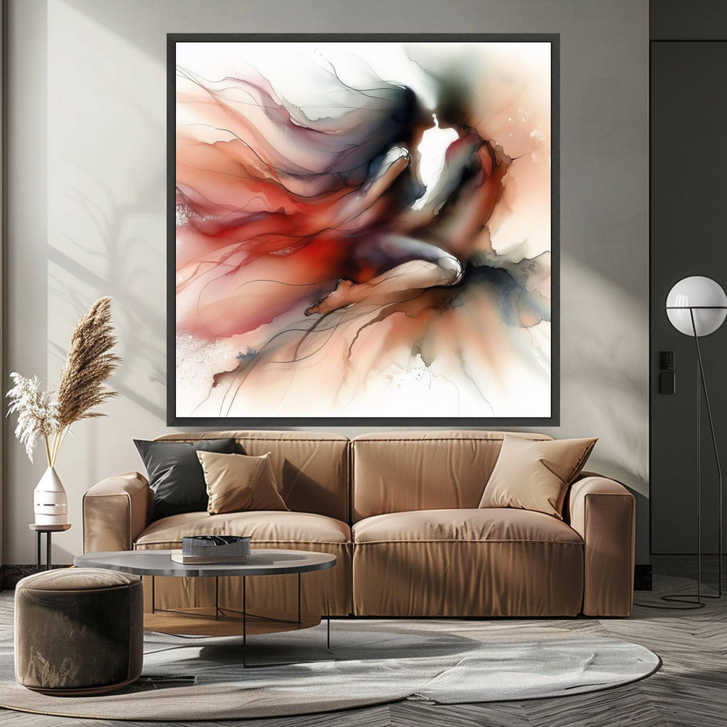 Abstract Couple Canvas Print – Romantic Wall Art in Red and Black, Fluid Ink Style Wall Decoration, Wall Decor, Ready to Hang