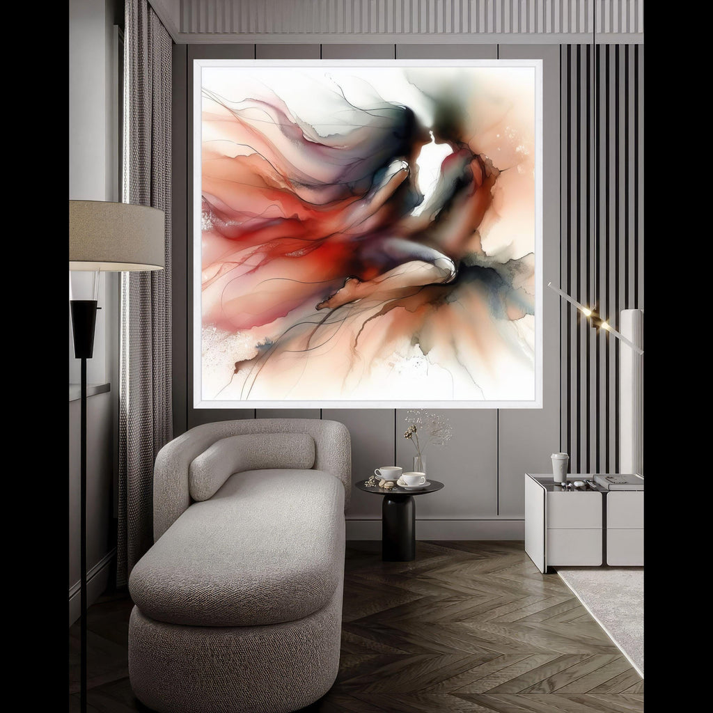 Abstract Couple Canvas Print – Romantic Wall Art in Red and Black, Fluid Ink Style Wall Decoration, Wall Decor, Ready to Hang