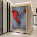 Abstract Embrace Canvas Wall Art, Red and Silver Figures, Modern Love Sculpture, Contemporary Digital Art, Romantic Home Ready To Hang,