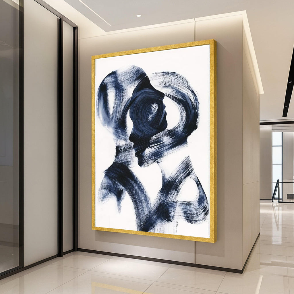 Abstract Couple Silhouette Canvas, Modern Black Brushstroke Art, Minimalist Wall Decor, Contemporary Canvas Painting, Home Ready To Hang,