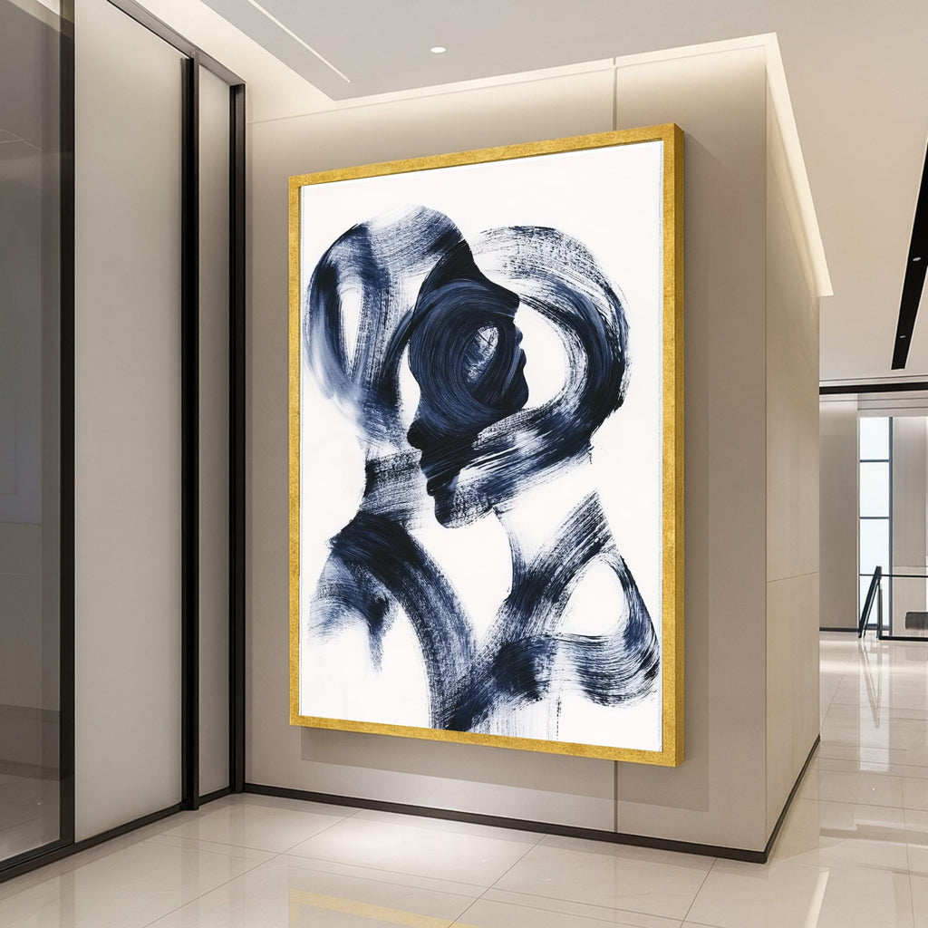 Abstract Couple Silhouette Canvas, Modern Black Brushstroke Art, Minimalist Wall Decor, Contemporary Canvas Painting, Home Ready To Hang,